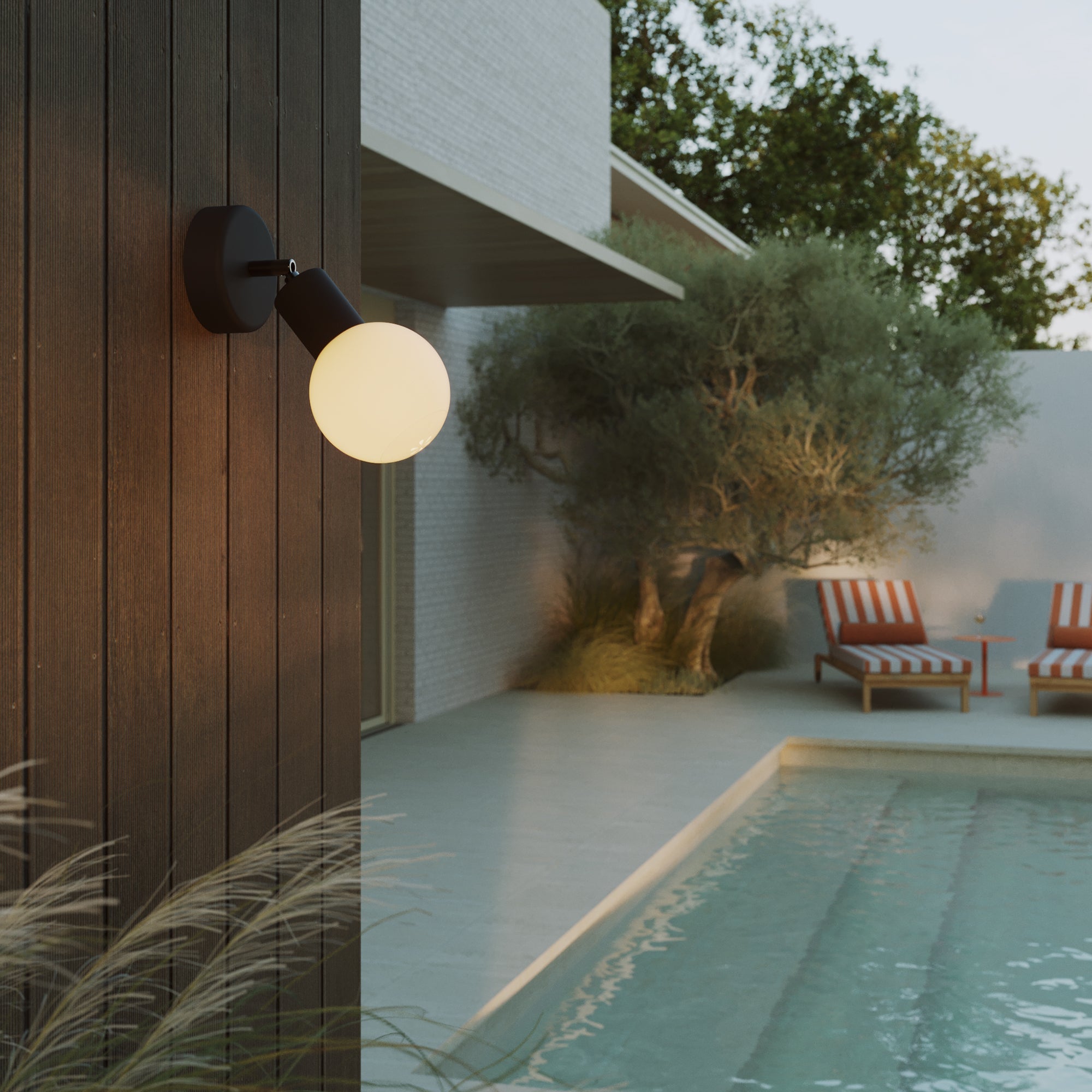 IP65 Modulair Outdoor Wall Light with Adjustable Joint and Unbreak-a-Ball Shatterproof Sphere Shade - Black - Creative Cables