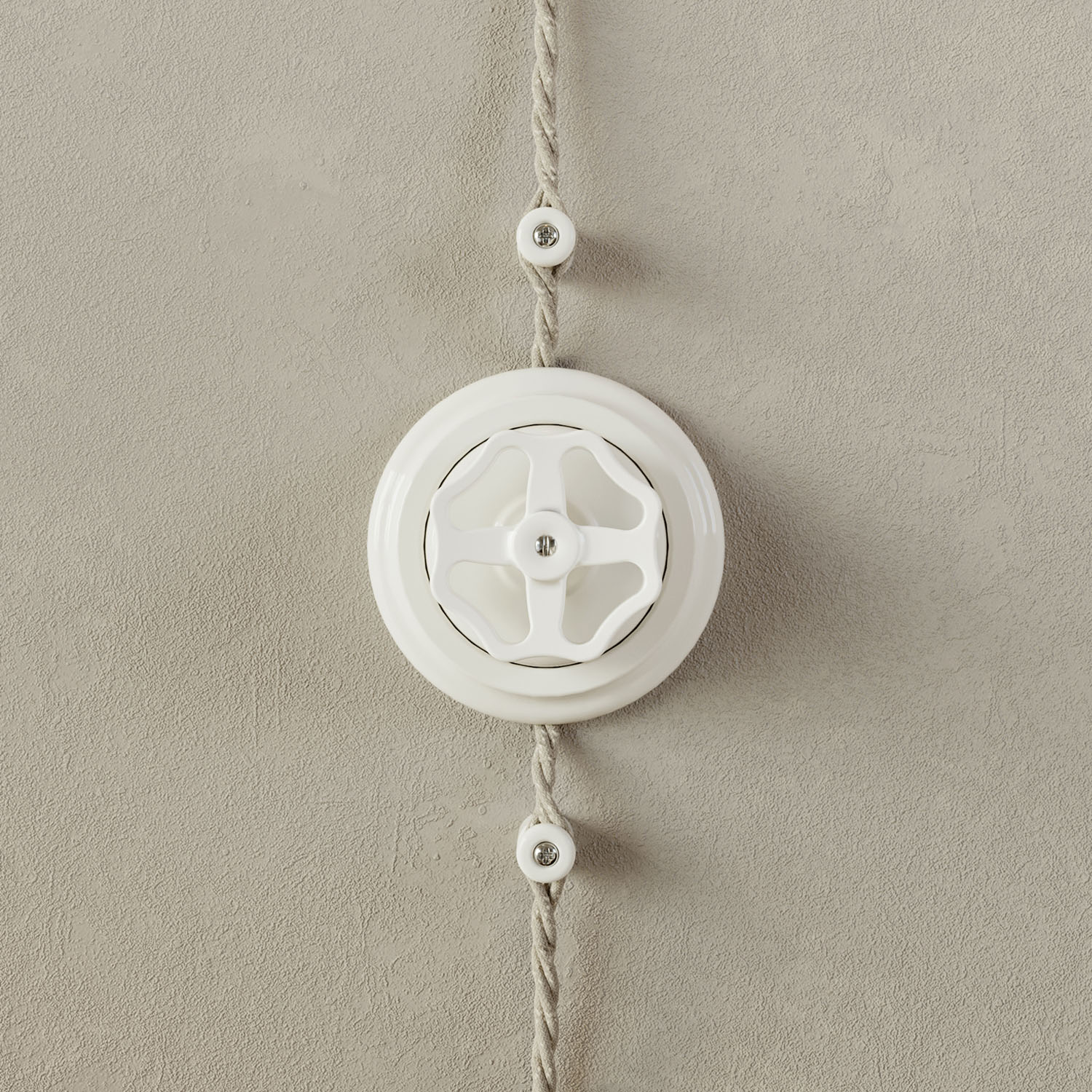 Kit interruttore/deviatore con manopola e base in porcellana bianca Bianco