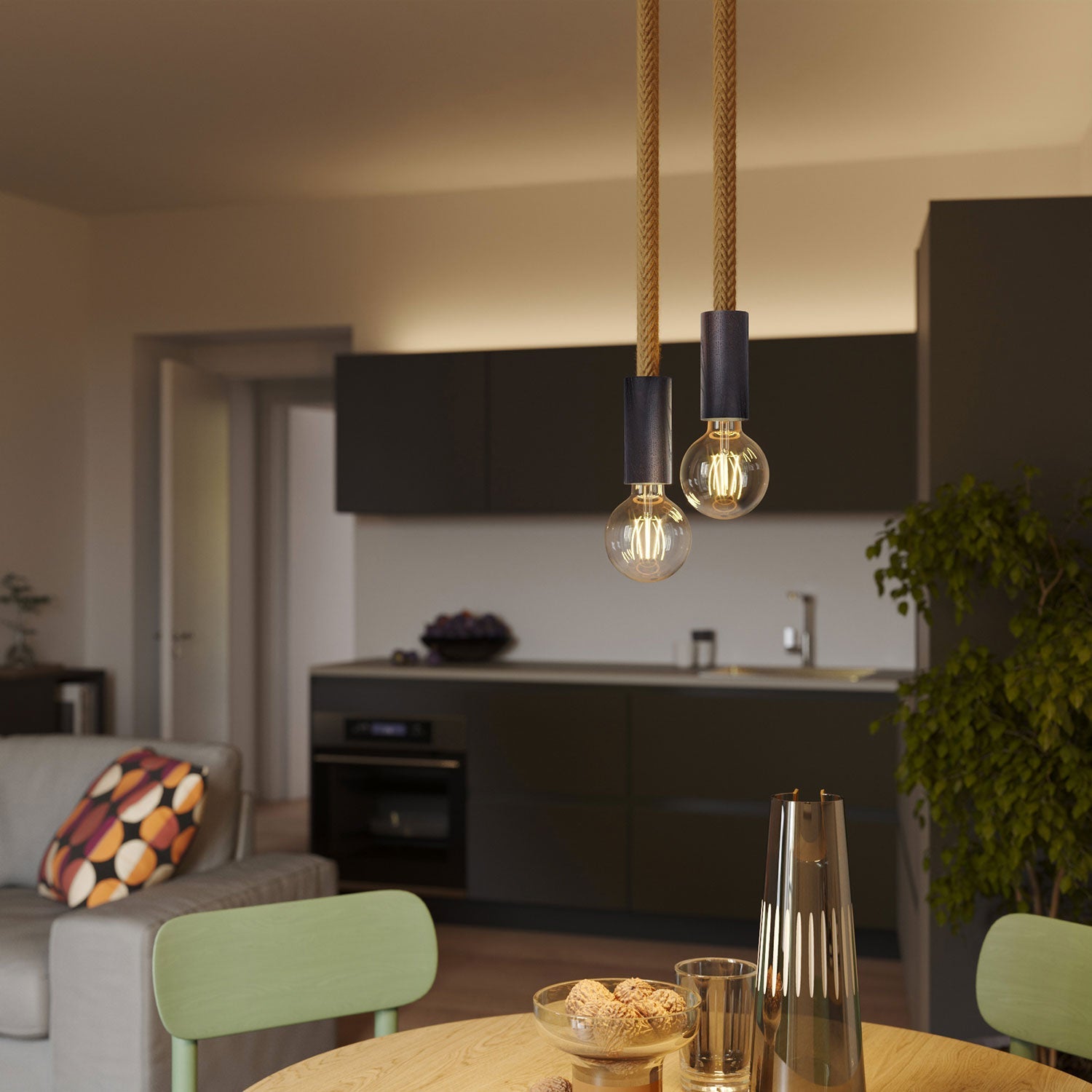 Kit portalampada E27 in legno per cordone 2XL - Effetto Wengé