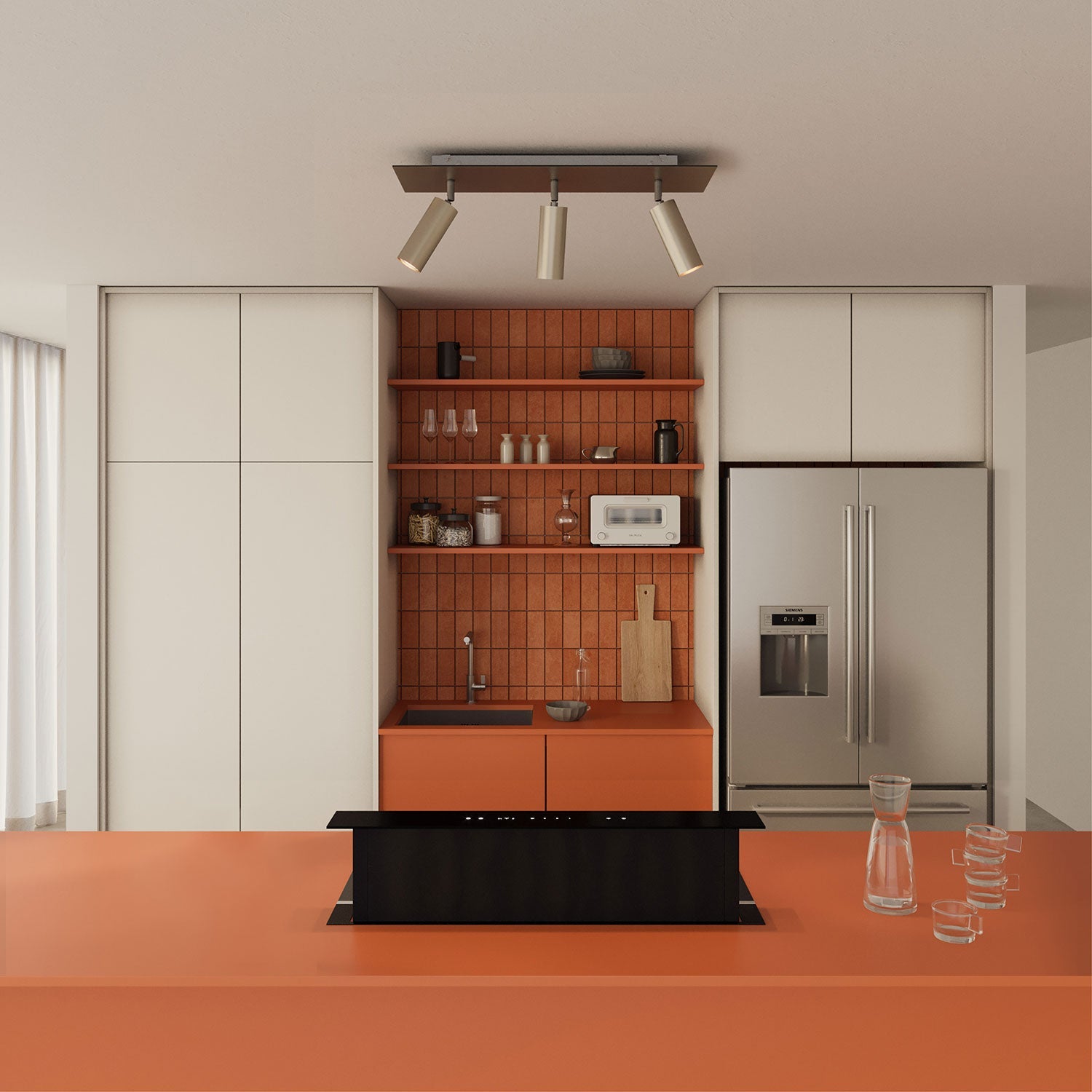 Lampada a 3 faretti con paralume Tub-E14 e Rose-One XXL rettangolare - Titanio satinato