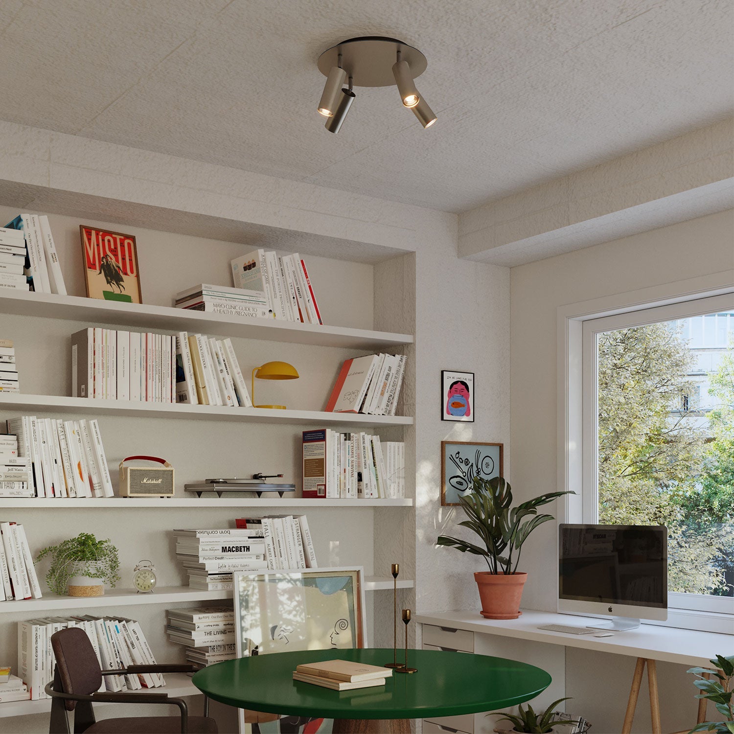 Lampada a 4 faretti con paralume Tub-E14 e Rose-One XXL rotondo - Titanio satinato