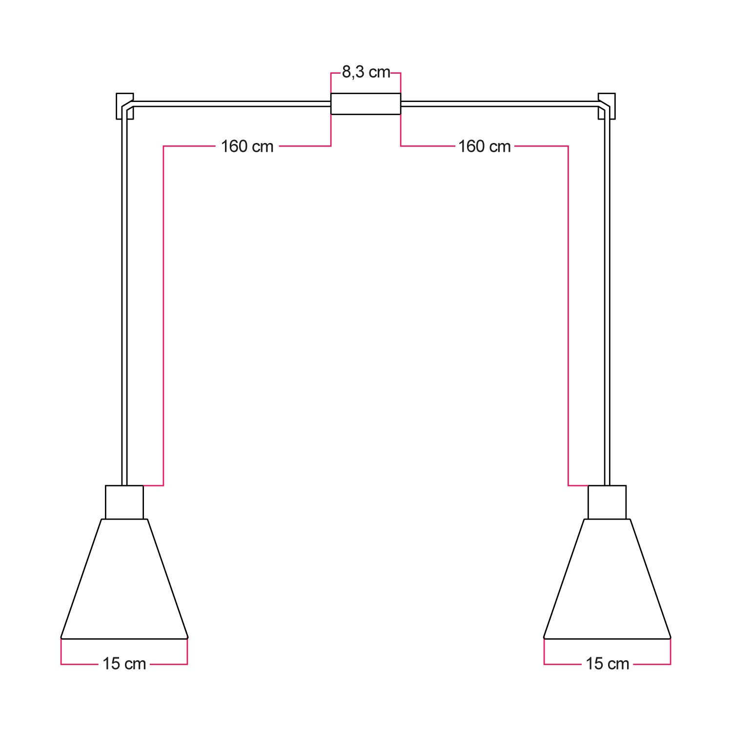 Lampada a sospensione a 2 cadute con paralumi conici in legno - Bianco opaco