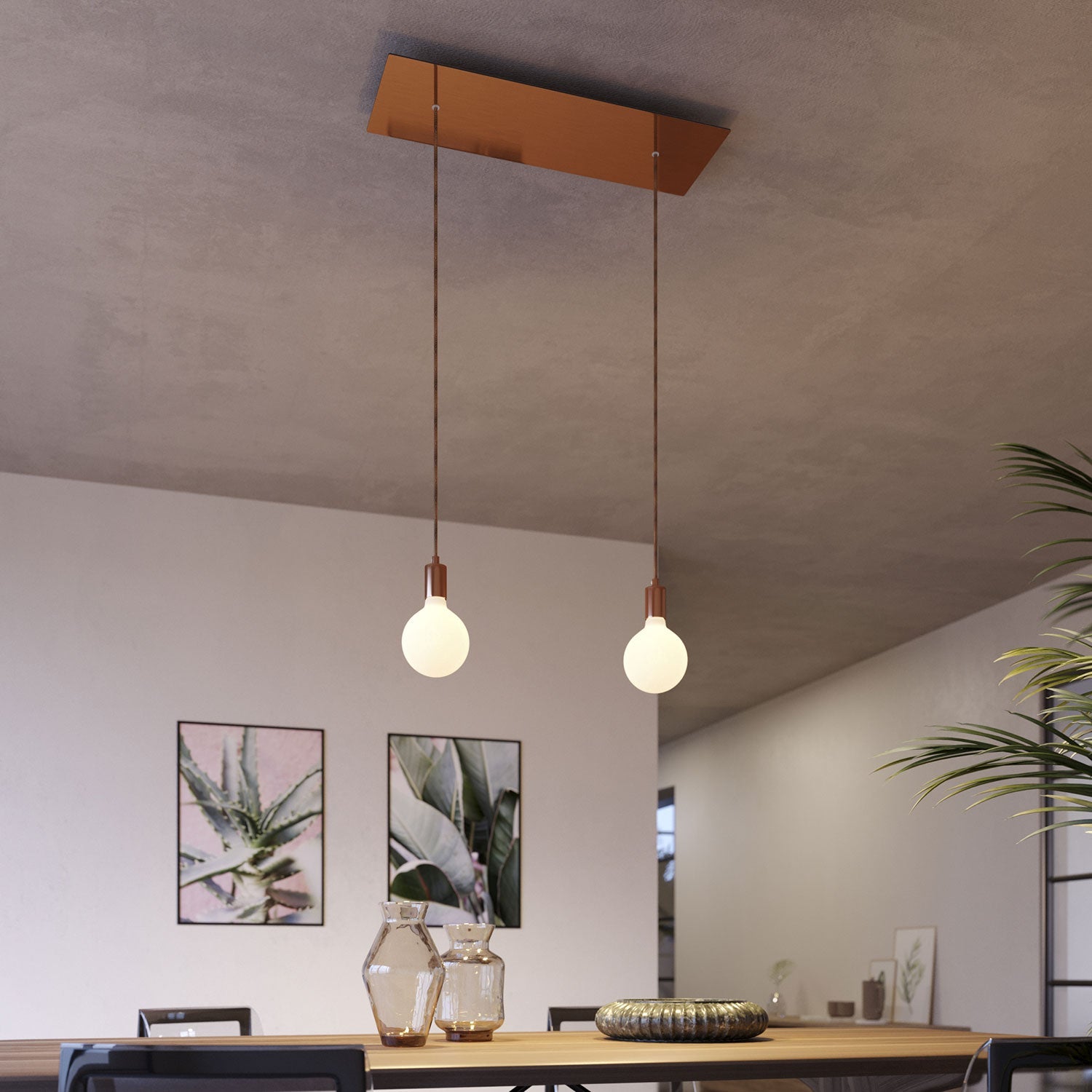 Lampada a sospensione a 2 cadute con XXL Rose-One rettangolare 675 mm con finiture in metallo - Rame satinato