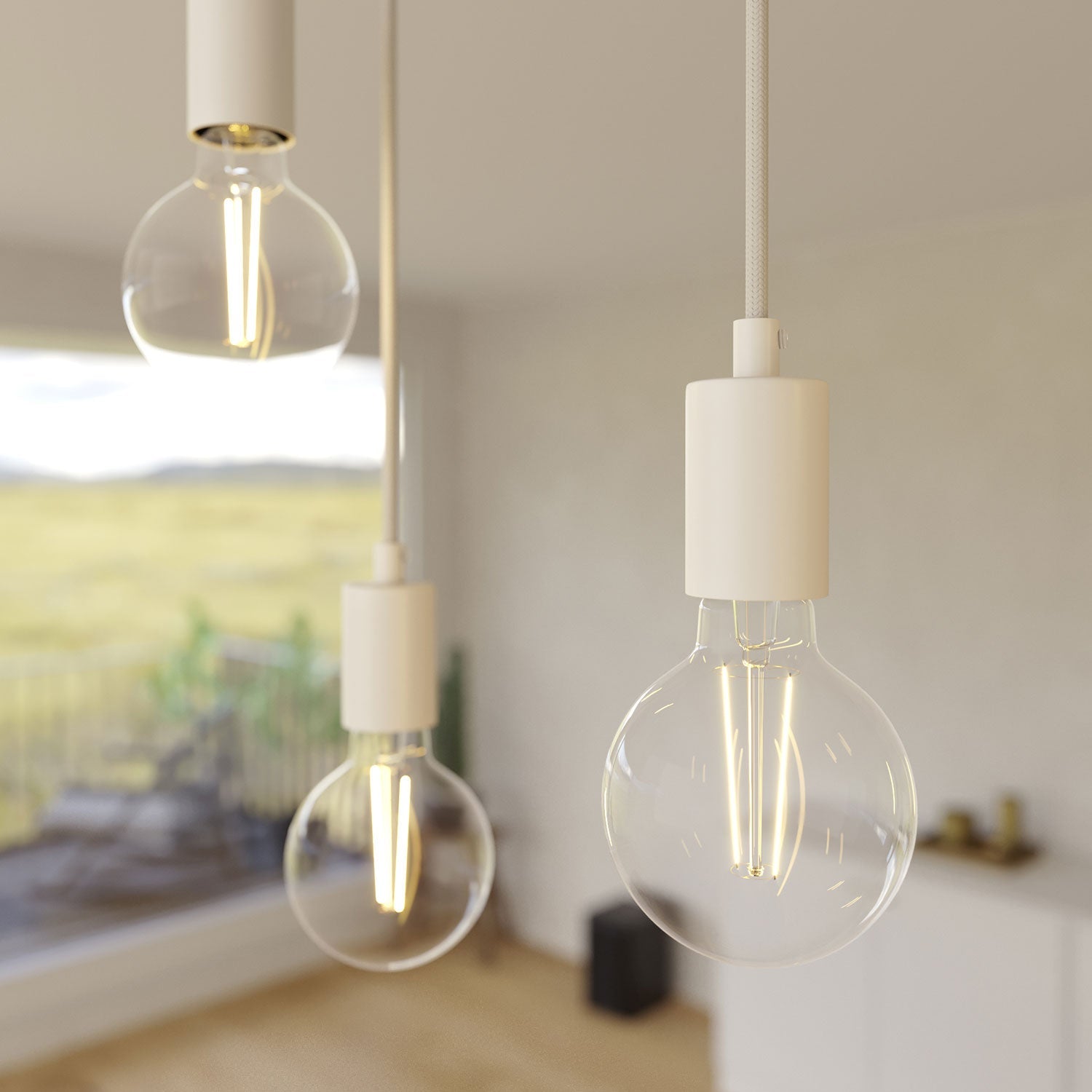 Lampada a sospensione a 5 cadute con XXL Rose-One rettangolare 675 mm con finiture in metallo - Bianco opaco