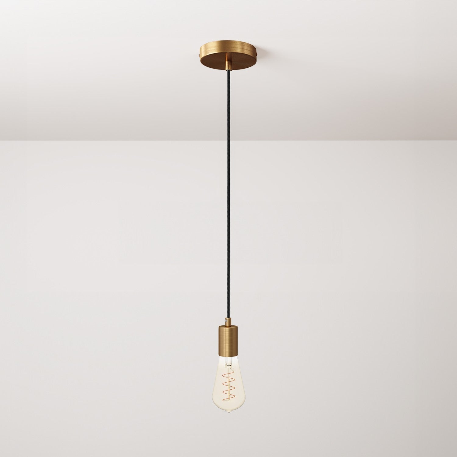 Lampada a sospensione completa di cavo tessile e finiture in metallo satinato - Bronzo satinato