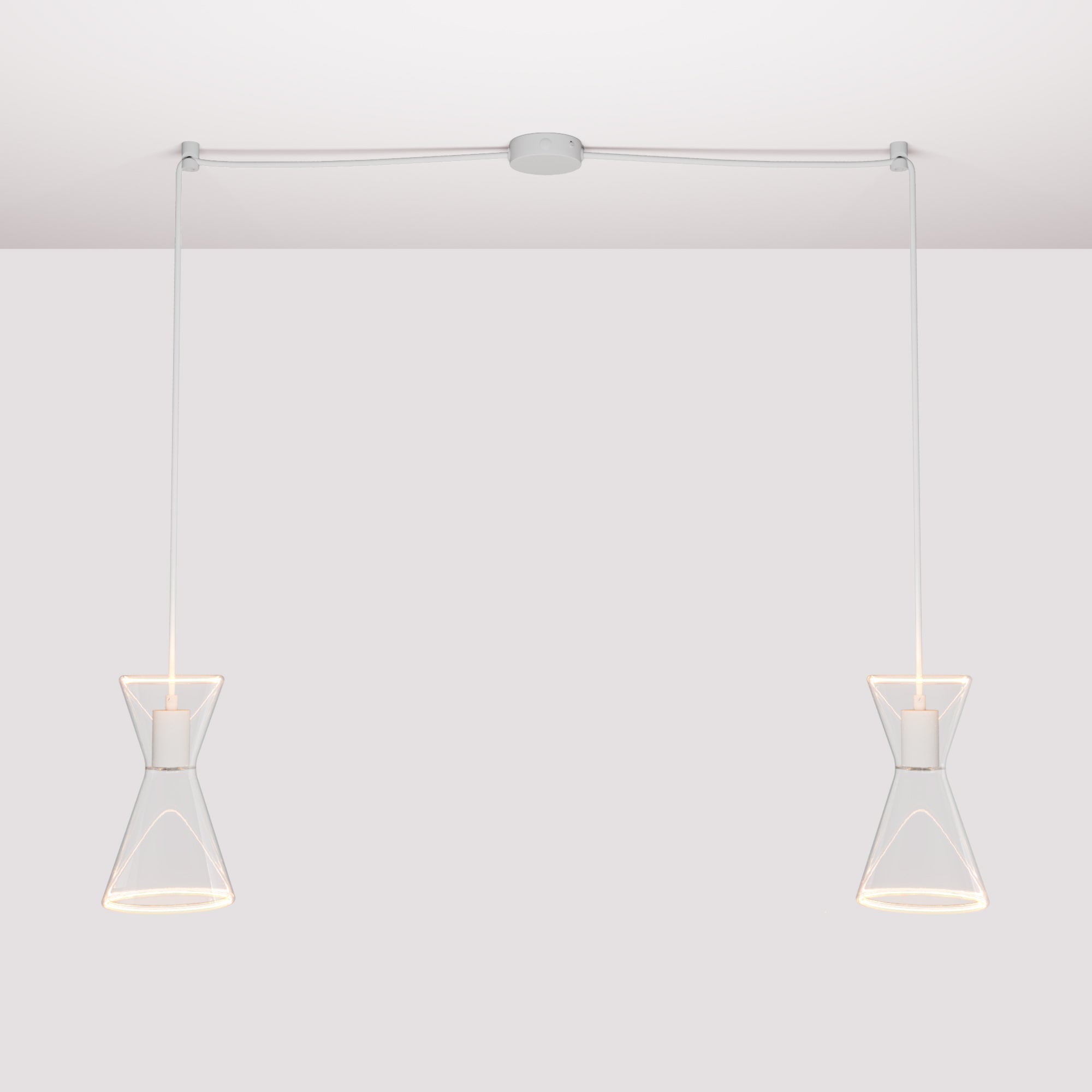 Lampada a sospensione con due cadute con Ghost Doppio cono - Bianco opaco - Creative Cables