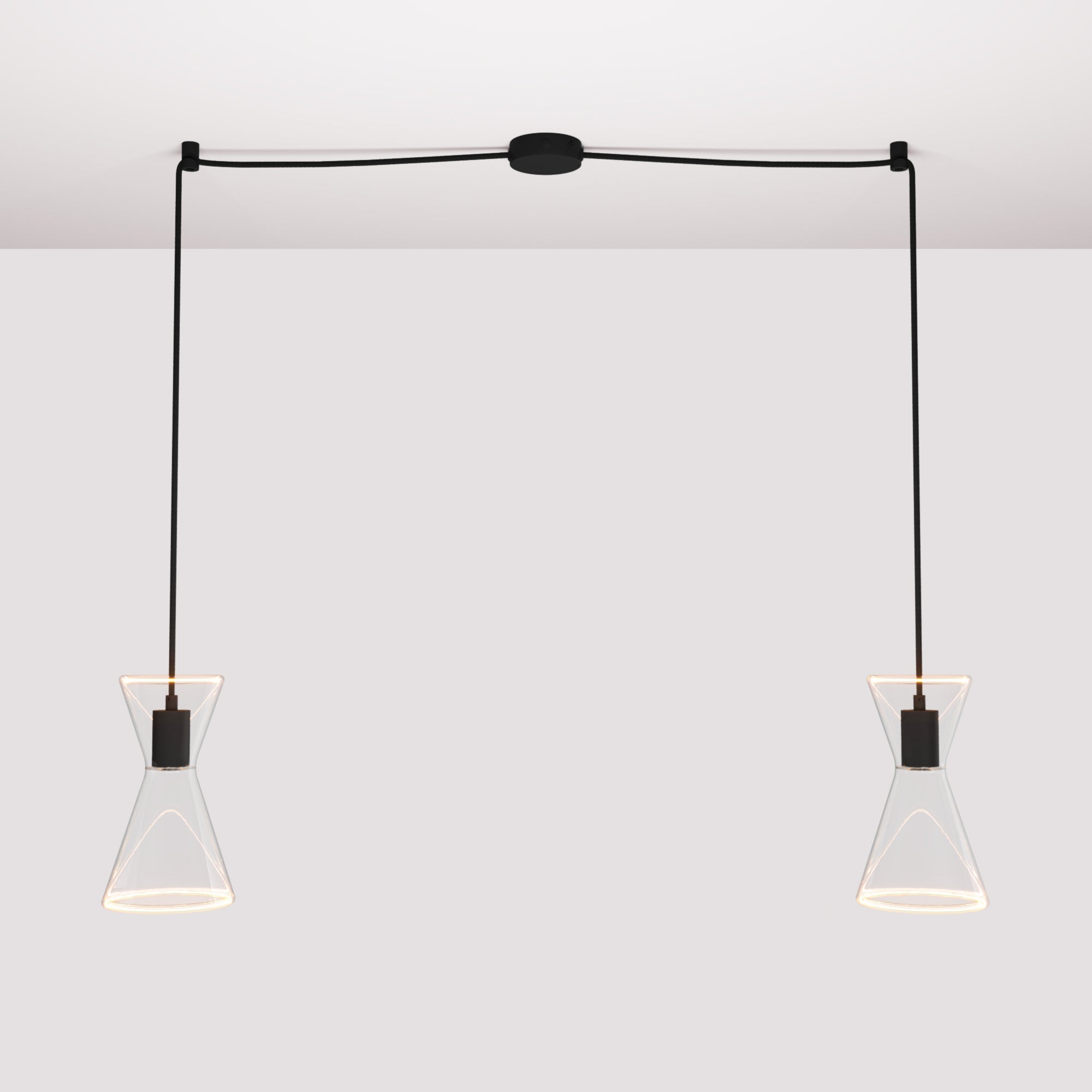 Lampada a sospensione con due cadute con Ghost Doppio cono - Nero - Creative Cables