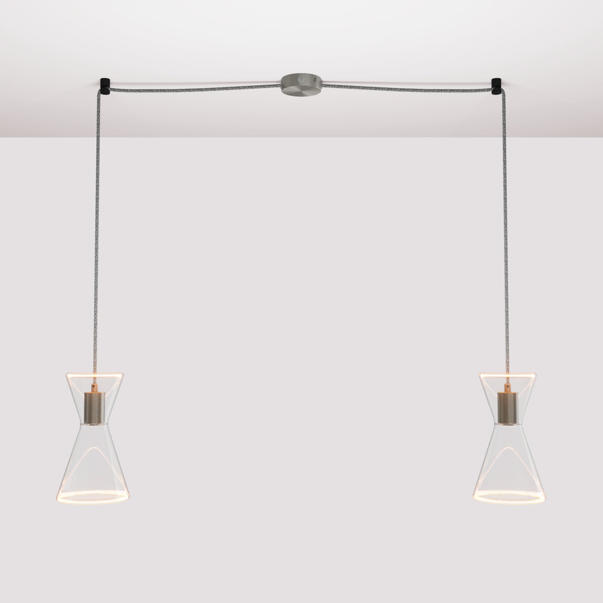 Lampada a sospensione con due cadute con Ghost Doppio cono - Titanio satinato - Creative Cables