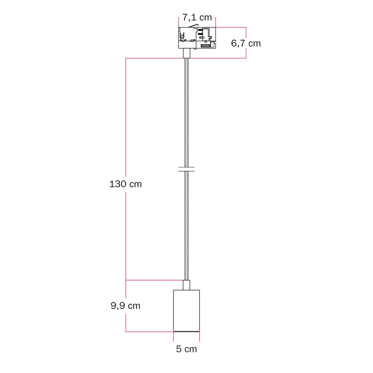 Lampada a sospensione con faretto GU10 Bispot per sistema a binario - Titanio satinato - Creative Cables