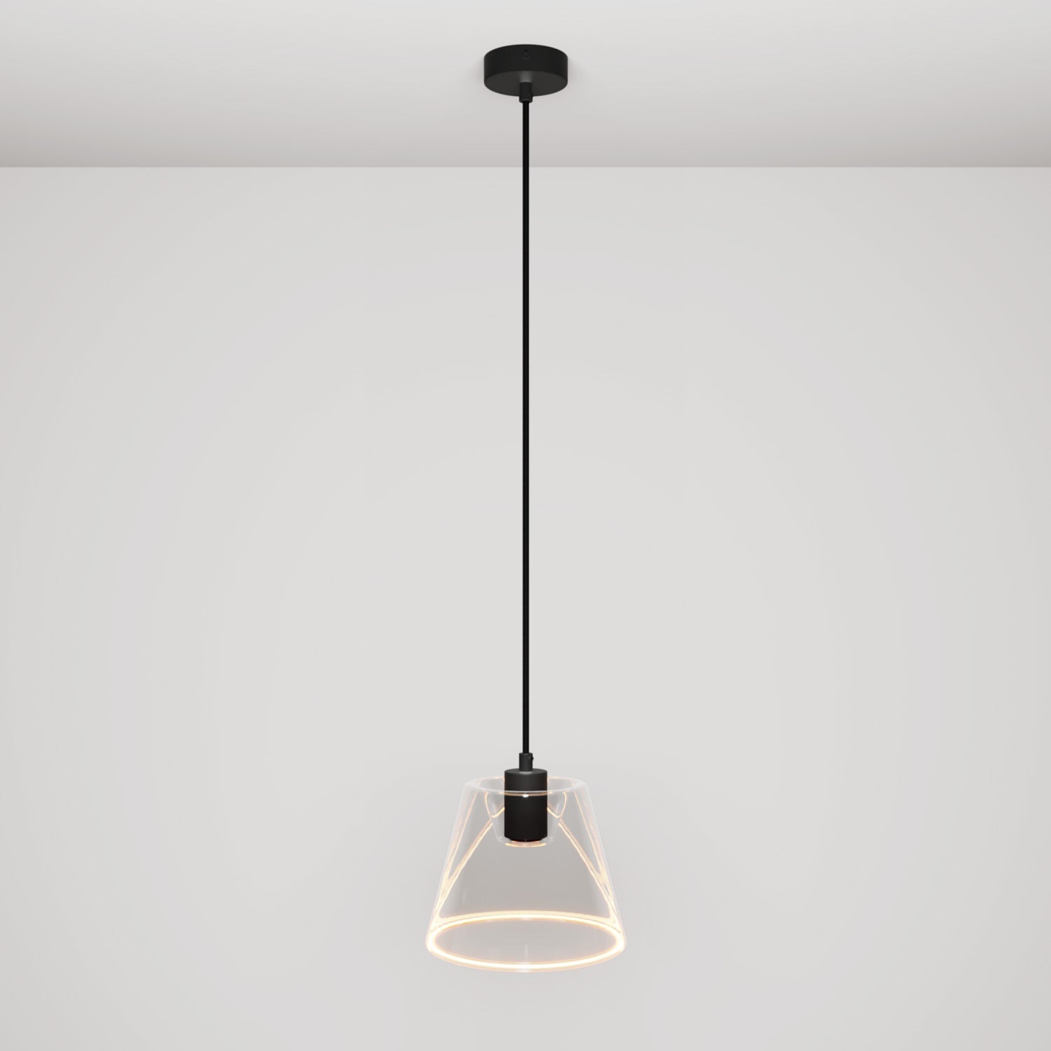 Lampada a sospensione con lampadina Ghost a cono trasparente - Nero