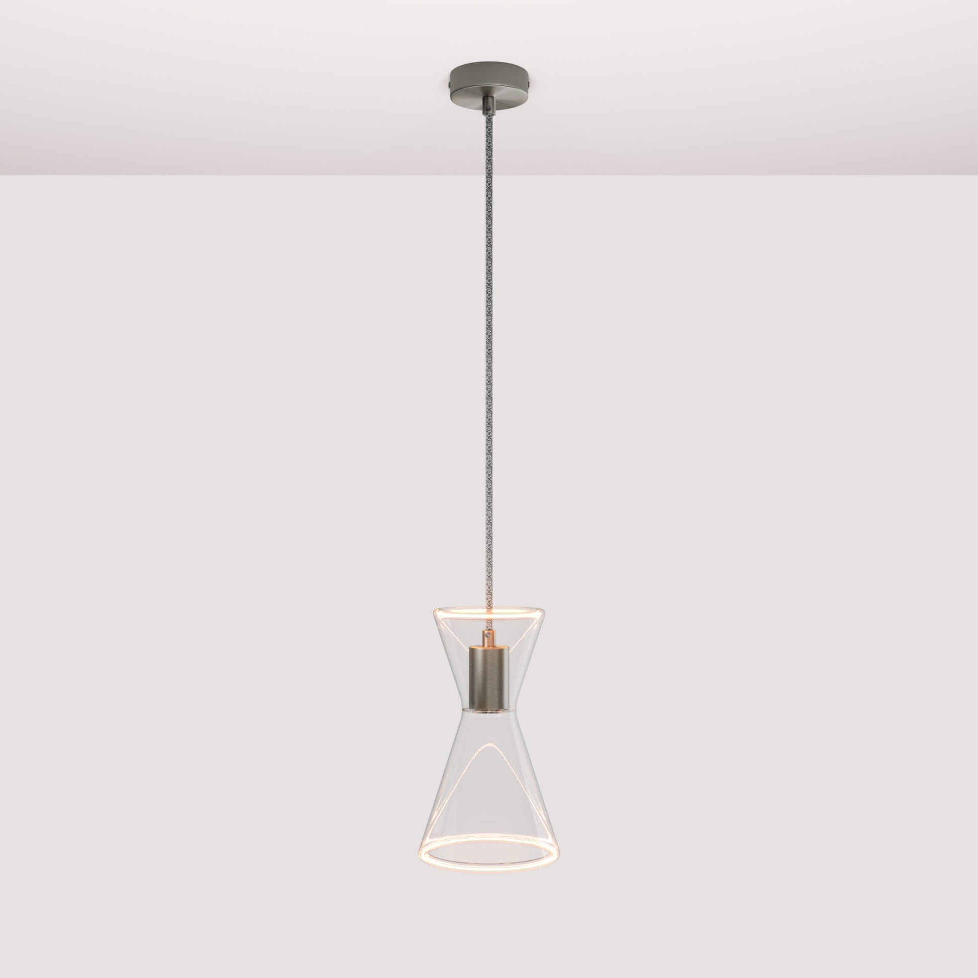 Lampada a sospensione con lampadina Ghost Doppio cono - Titanio satinato