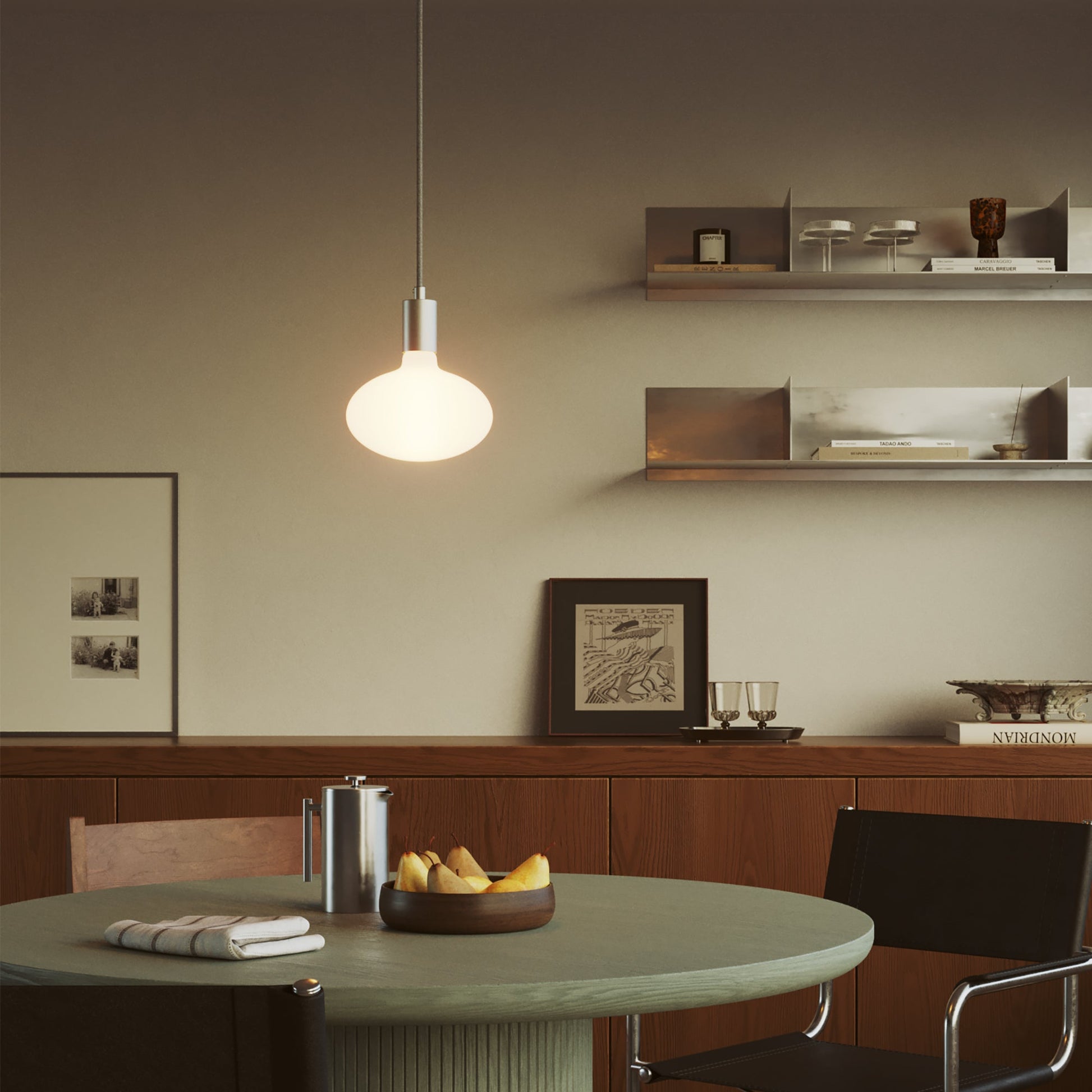 Lampada a sospensione con lampadina LED Ellipse effetto porcellana - Titanio satinato