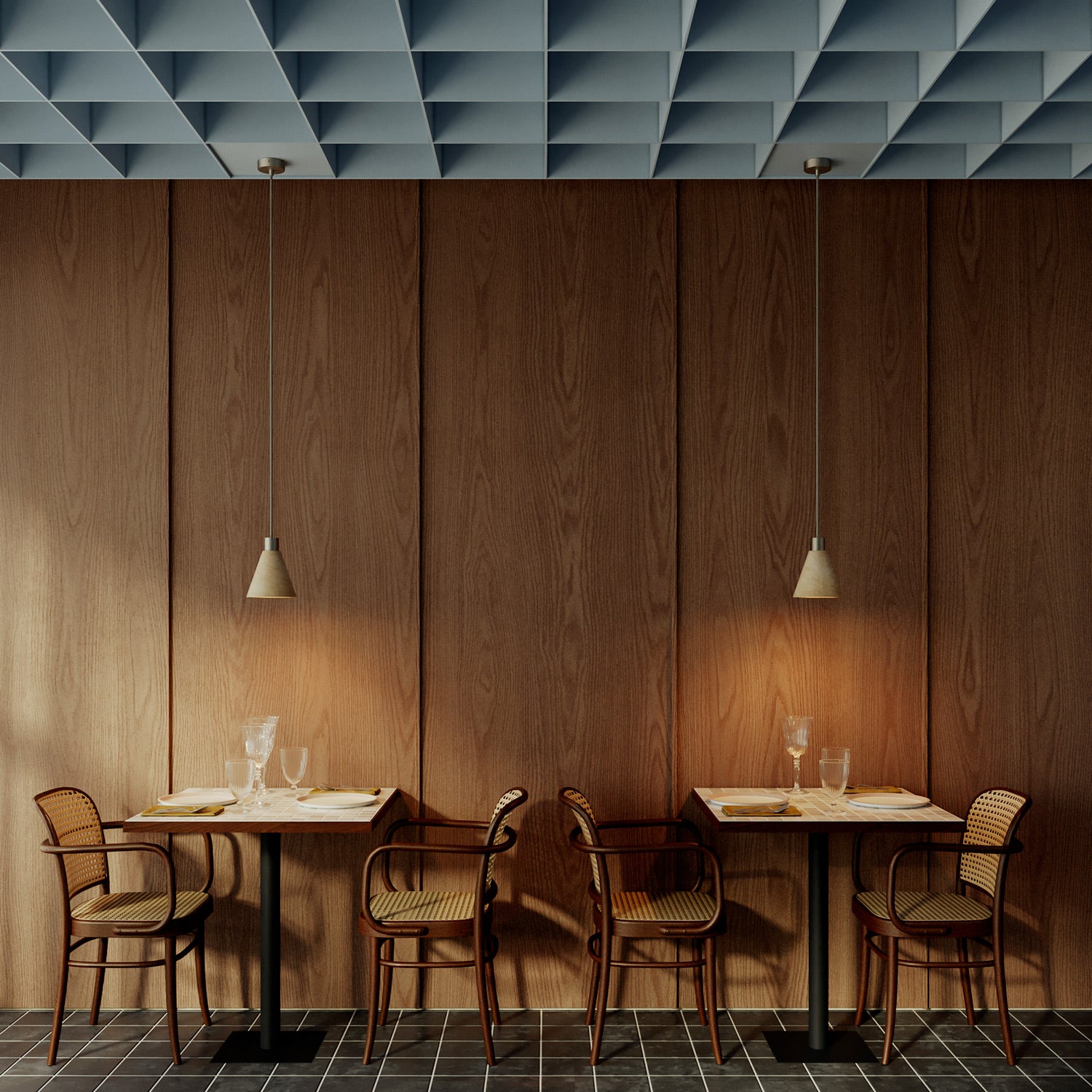 Lampada a sospensione con paralume conico in legno - Titanio satinato