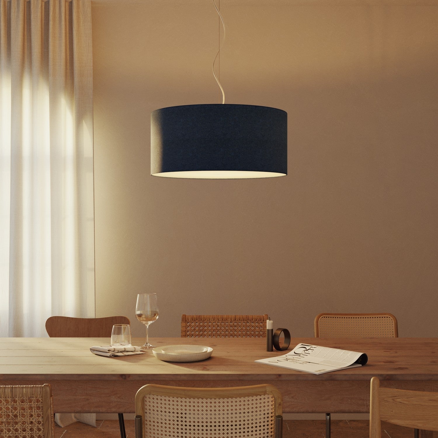 Lampada a sospensione con paralume in tessuto Cilindro Large - Made in Italy - Lana Blu Si