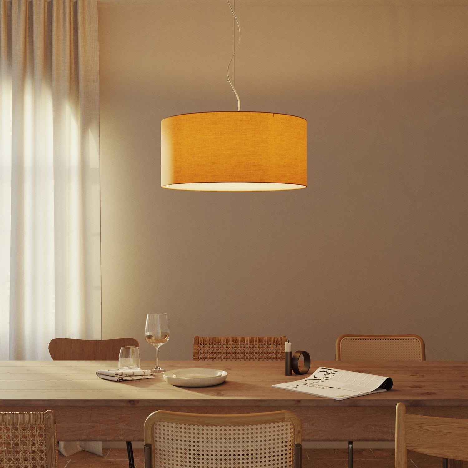 Lampada a sospensione con paralume in tessuto Cilindro Large - Made in Italy - Teletta Mandarino Si