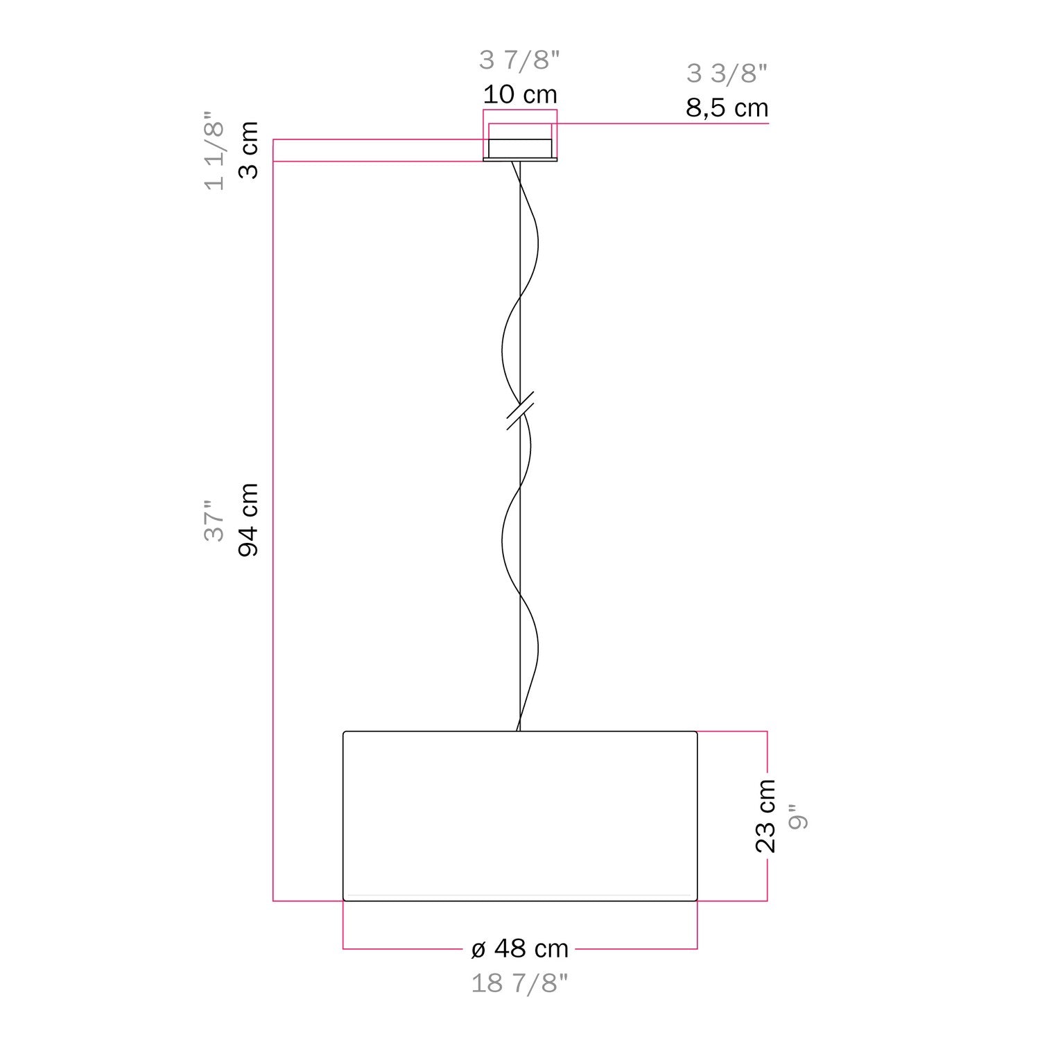 Lampada a sospensione con paralume in tessuto Cilindro Medium - Made in Italy - Lana Grigio Chiaro Si