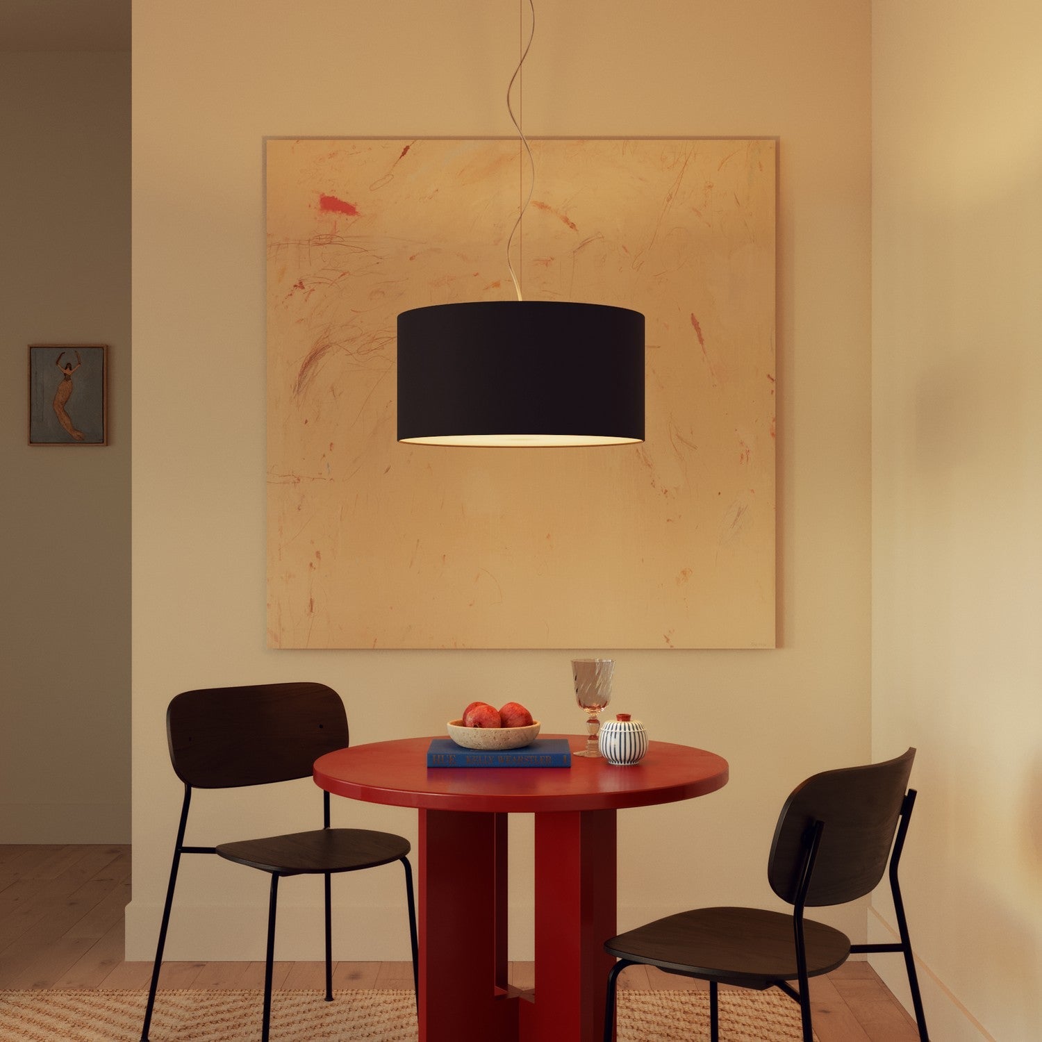 Lampada a sospensione con paralume in tessuto Cilindro Medium - Made in Italy - Nero/Oro No