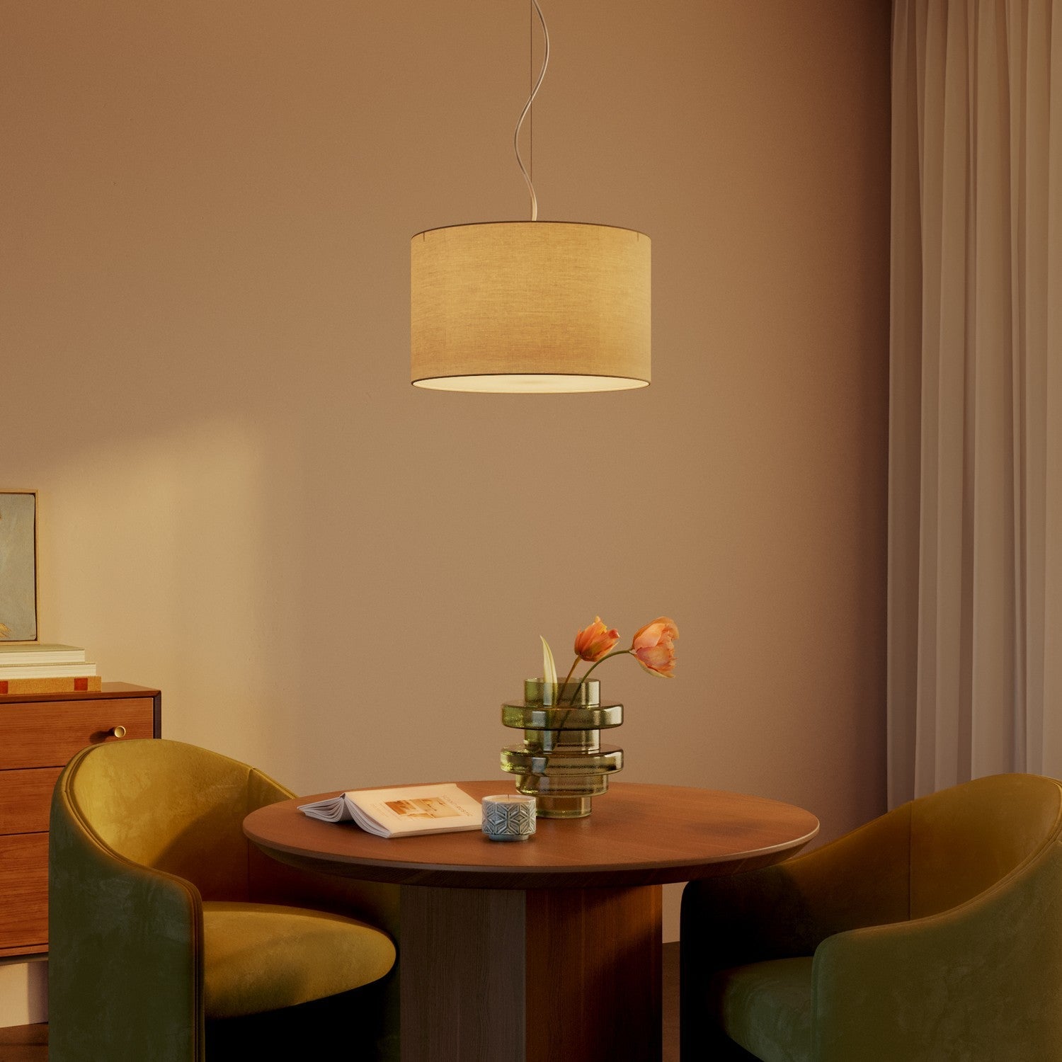 Lampada a sospensione con paralume in tessuto Cilindro Small Arenal tortora - Made in Italy Si