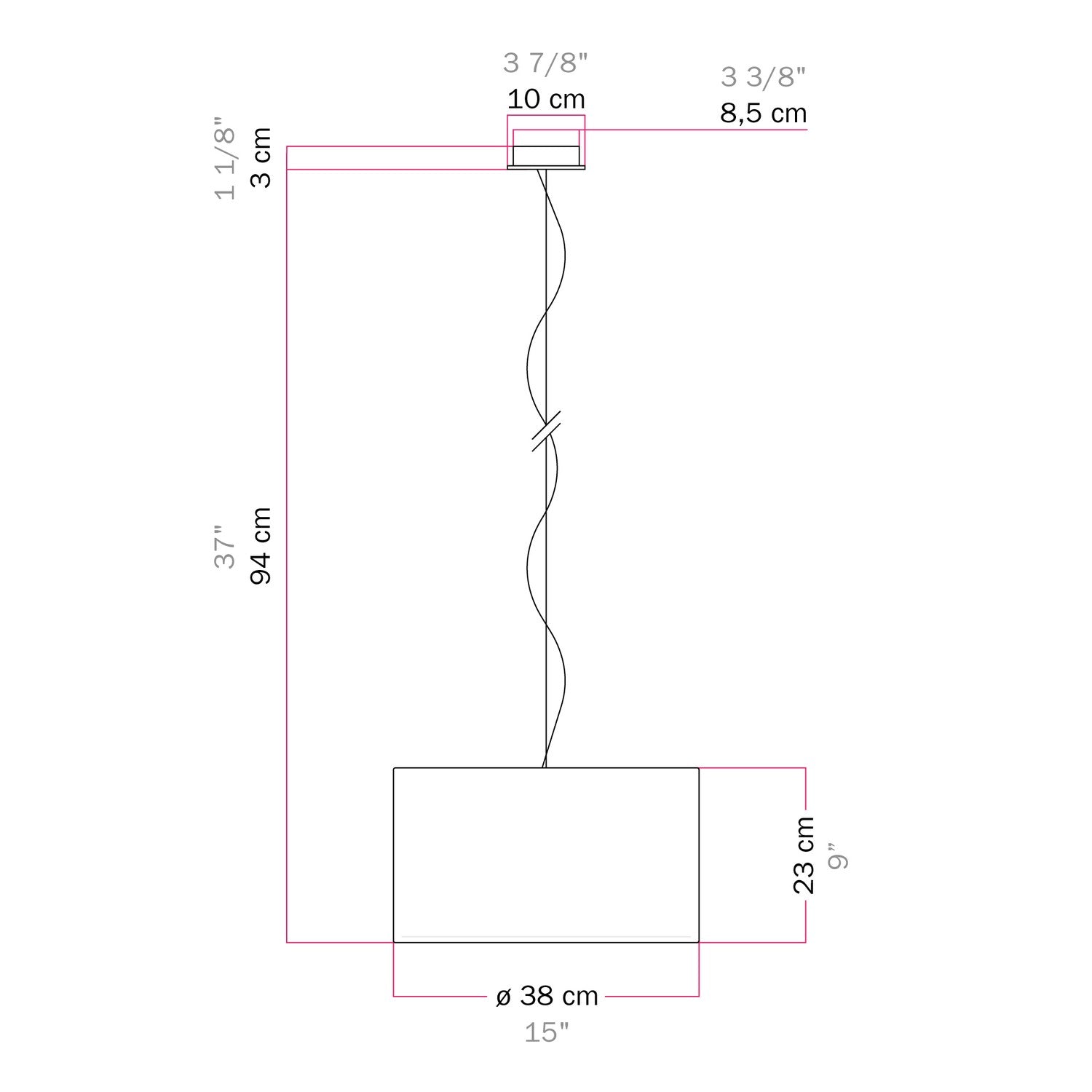Lampada a sospensione con paralume in tessuto Cilindro Small - Made in Italy - Teletta Antracite Si