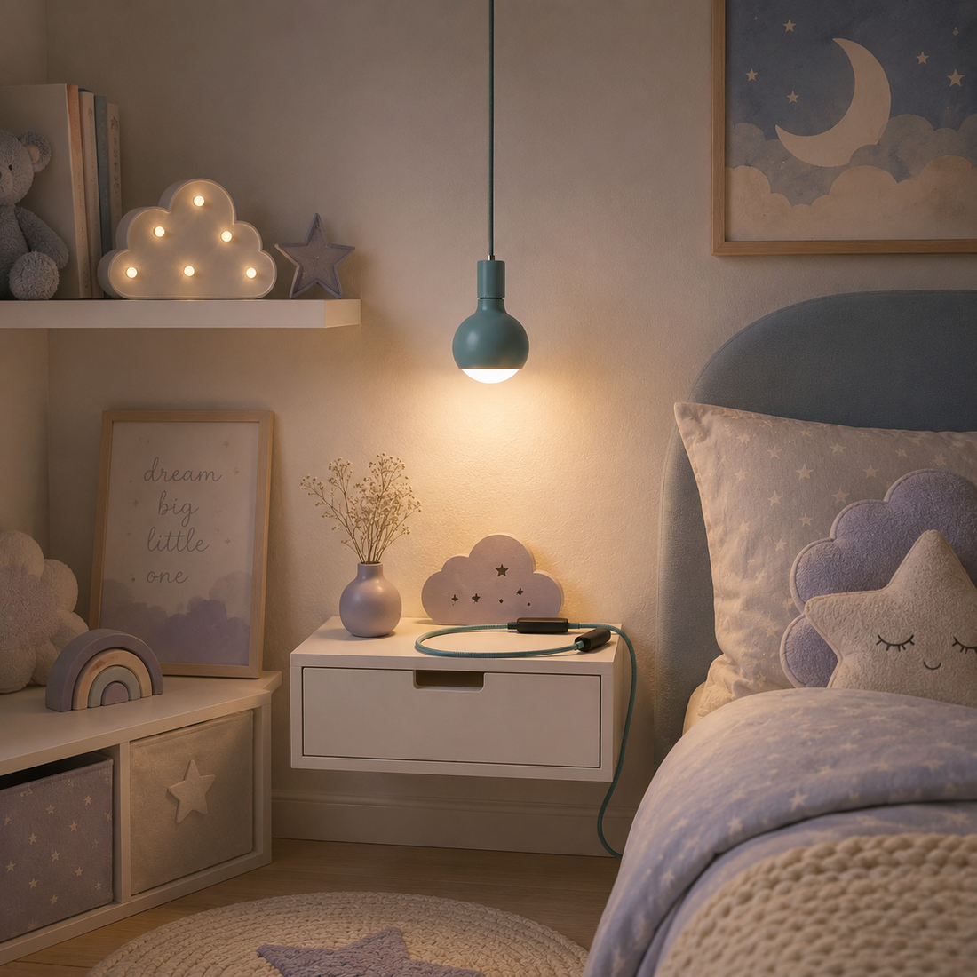 Cameretta creativa con lampada blu