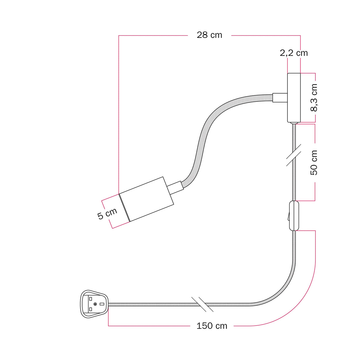 Lampada con spina UK e braccio snodabile, faretto Spotlight GU10 Bispot - Titanio satinato / Nero