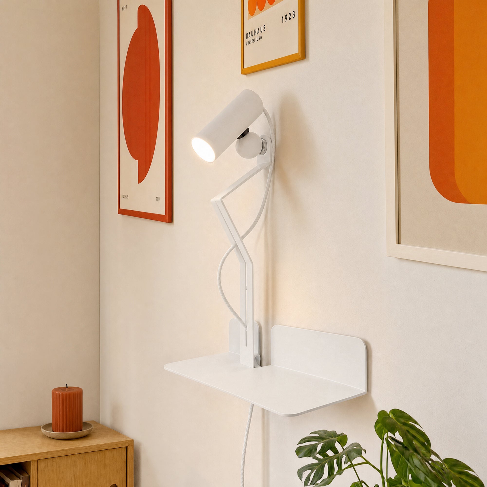 Lampada da parete con mensola e faretto magnetico orientabile - Murio Tubo - Bianco - Creative Cables