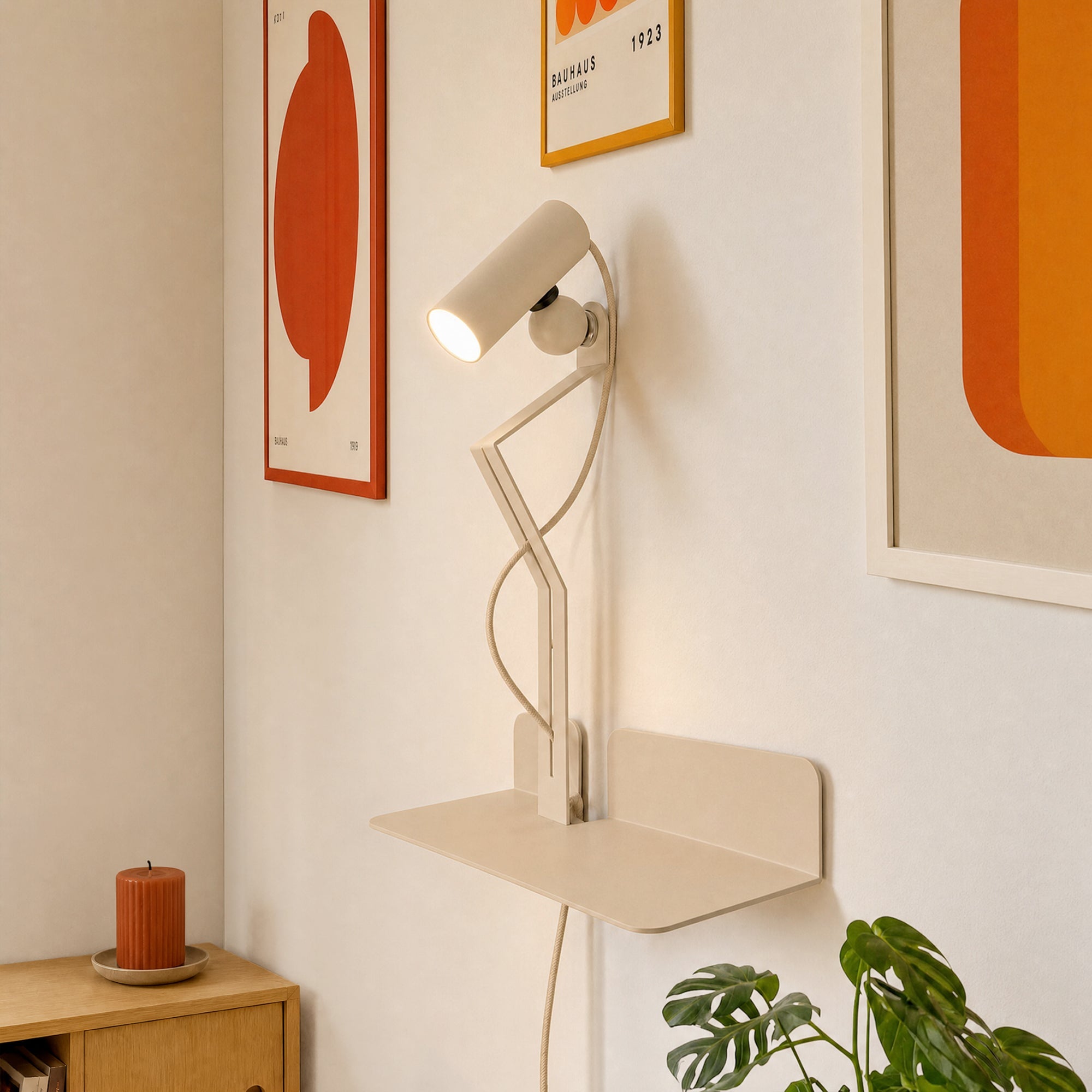Lampada da parete con mensola e faretto magnetico orientabile - Murio Tubo - Panna - Creative Cables