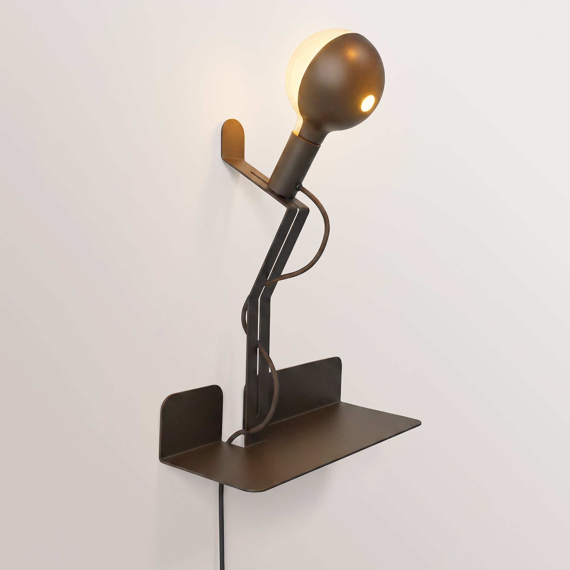 Lampada da parete con mensola e lampadina LED G125 verniciata - Murio Talia - Nero - Creative Cables