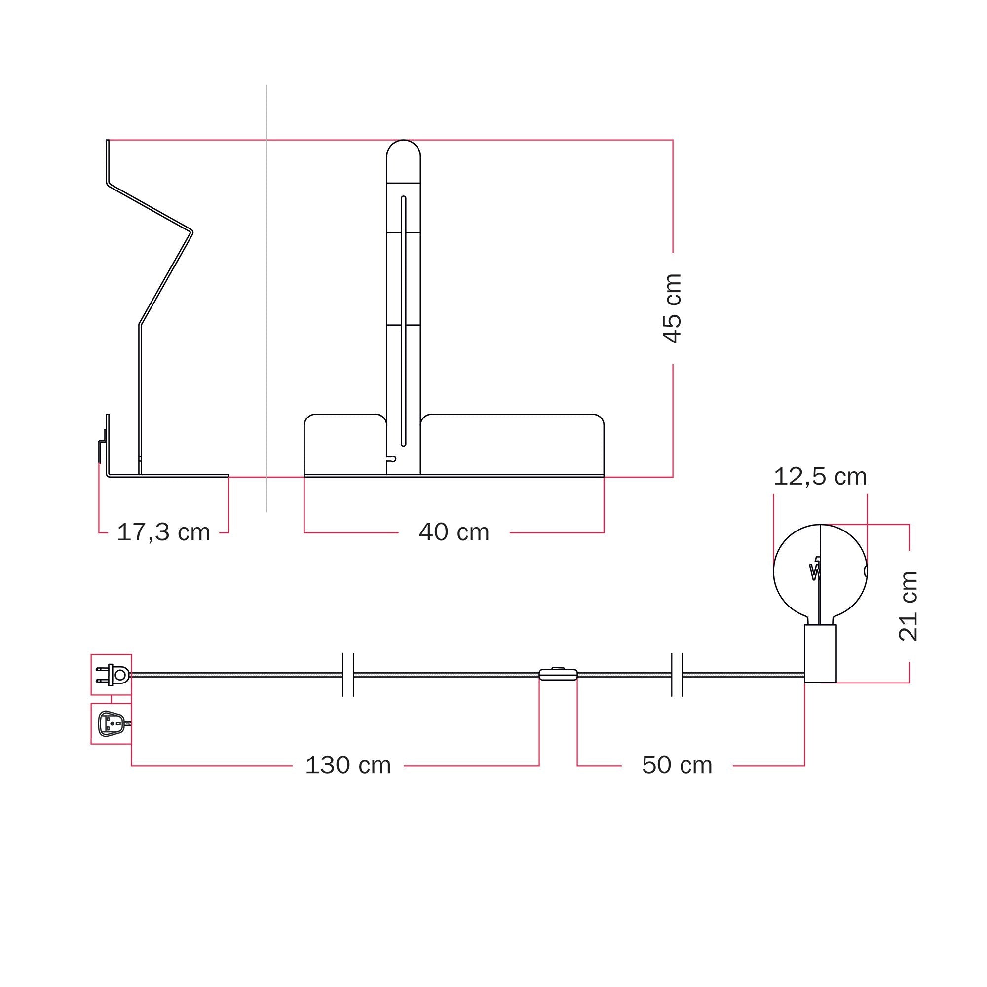 Lampada da parete con mensola, lampadina LED G125 verniciata e spina UK - Murio Talia - Panna