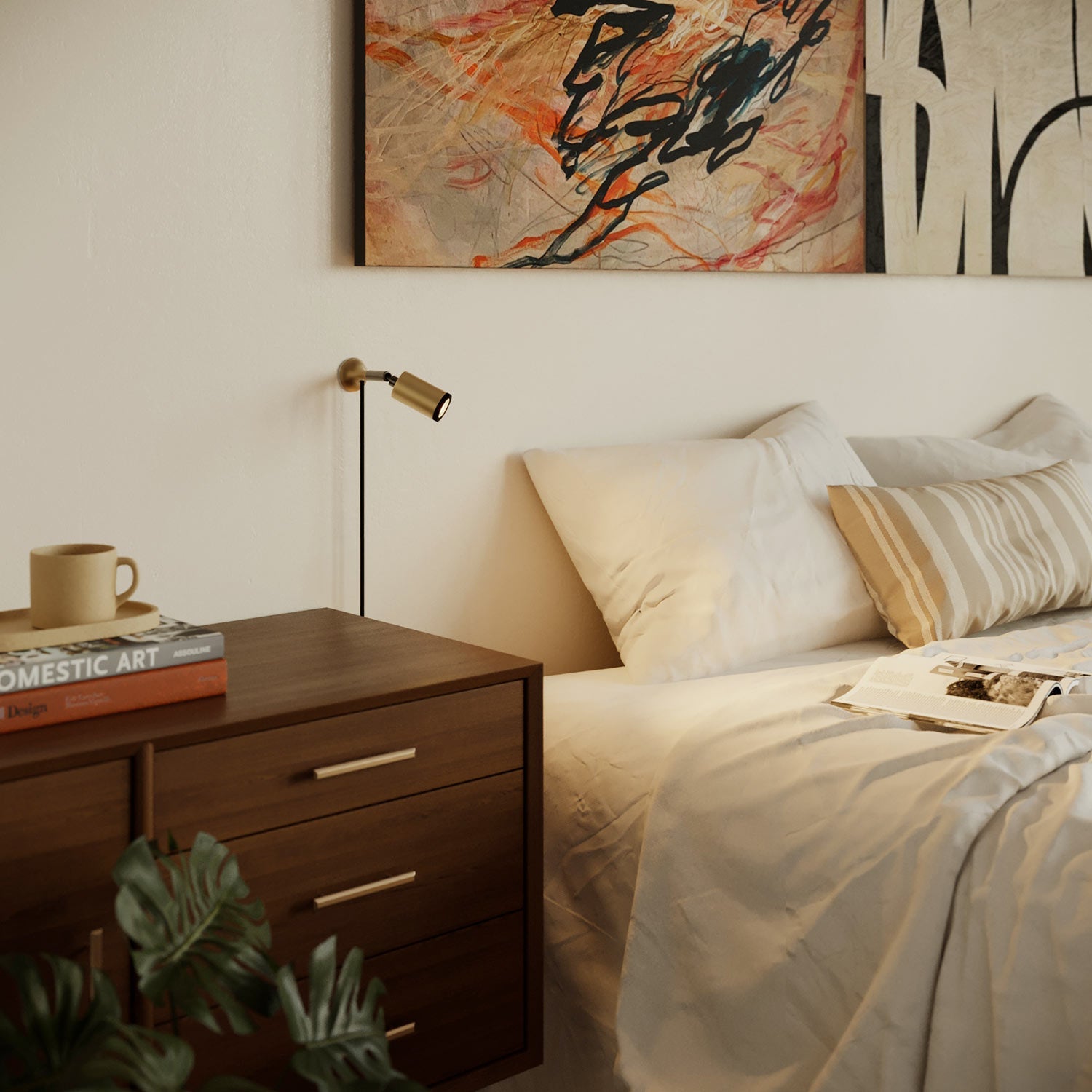 Lampada da parete MAG-Y con snodo, luce spot e spina UK - Bronzo satinato