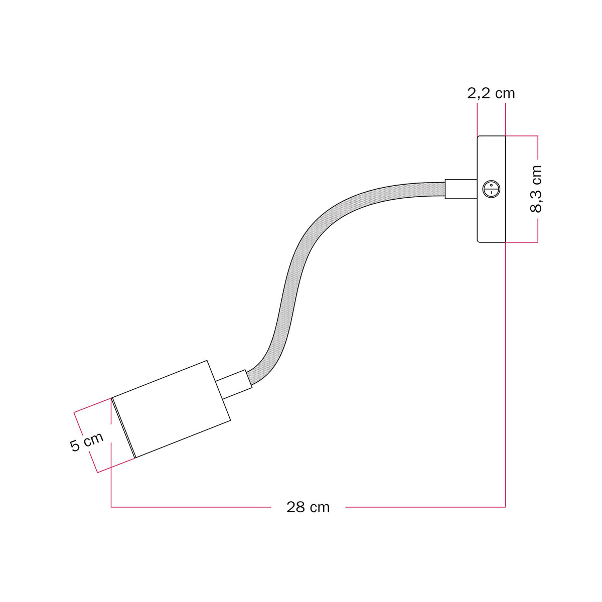 Lampada da parete o soffitto con faretto GU10 Bispot e braccio orientabile Flex 30 cm - Titanio satinato / Nero - Creative Cables