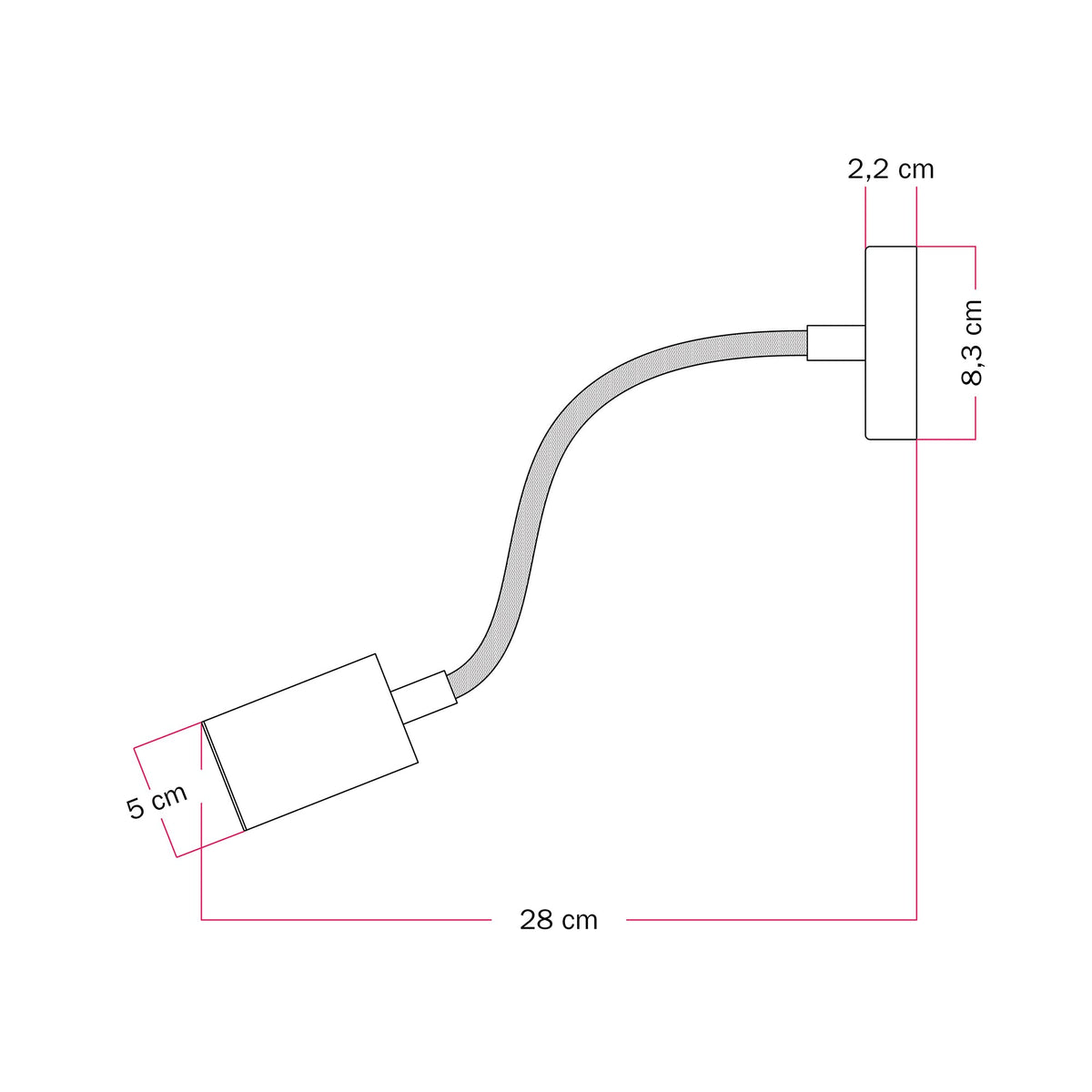 Lampada da parete o soffitto con faretto GU10 Bispot e braccio orientabile Flex 30 cm - Titanio satinato / Nero - Creative Cables