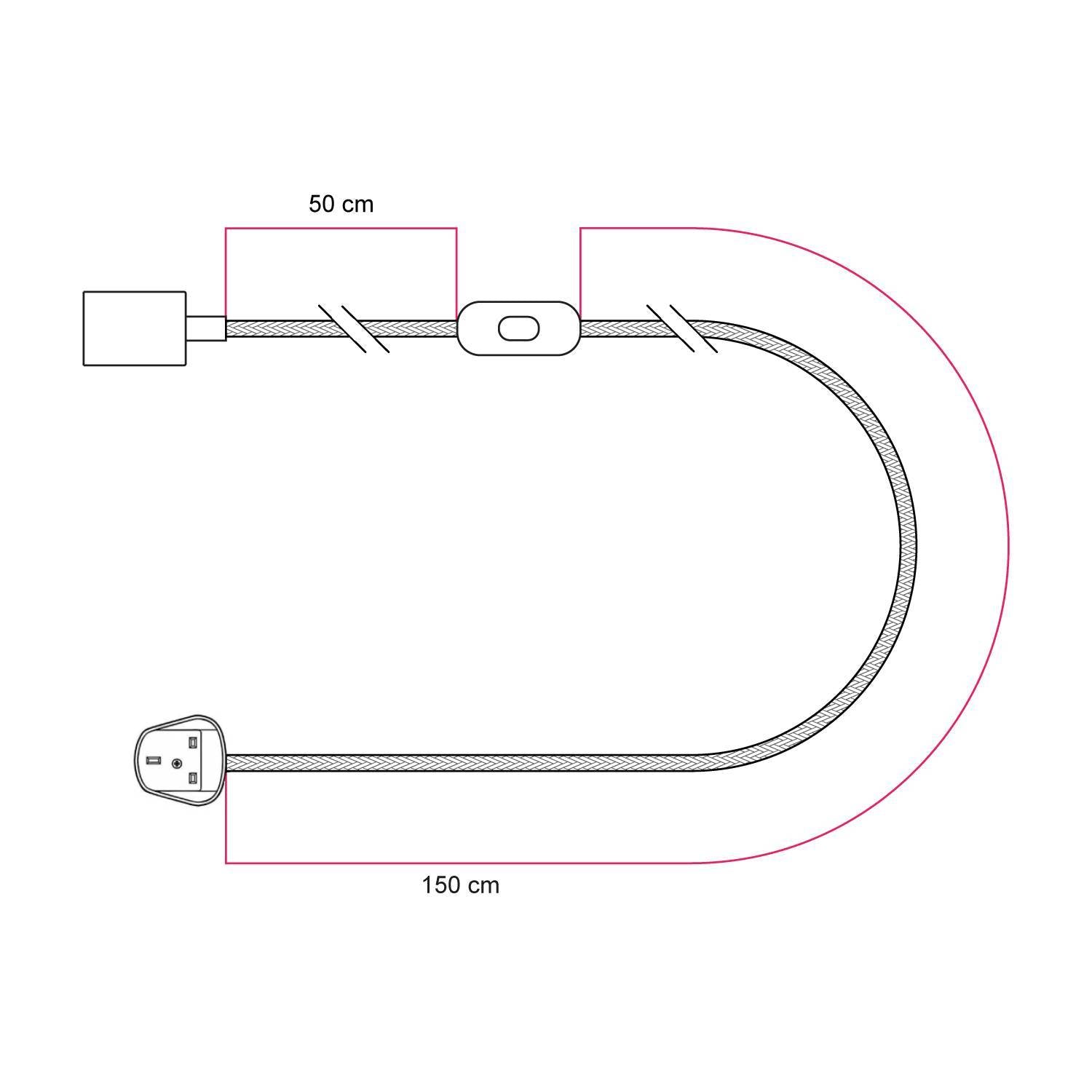 Lampada da tavolo con base in ontano, lampadina trasparente, cavo RM01 e spina UK