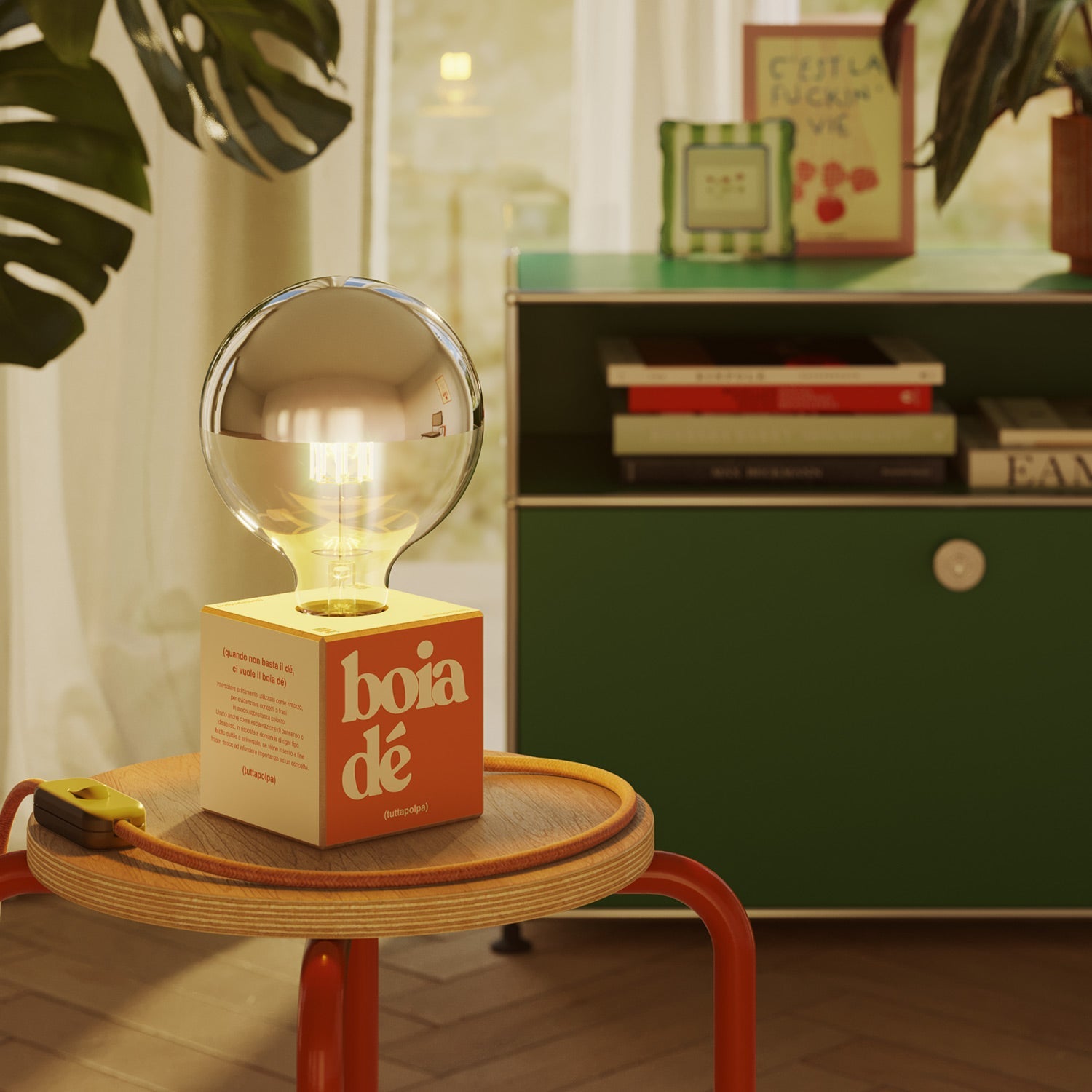 Lampada da tavolo Cubetto "Boia de" con spina inglese e lampadina globo mezza sfera argento - Tuttapolpa