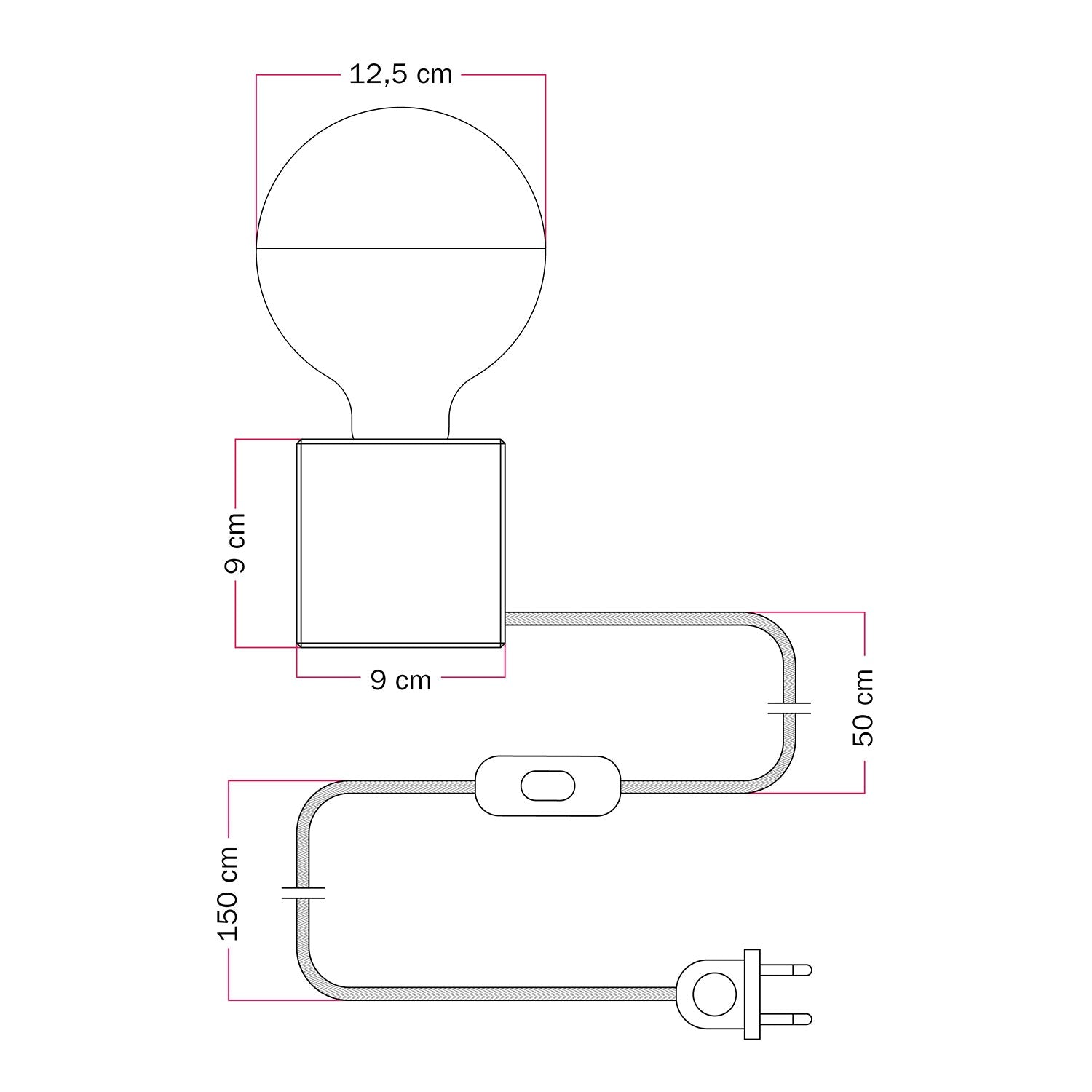 Lampada da tavolo Cubetto con lampadina globo mezza sfera argento - PosterLad - Creative Cables