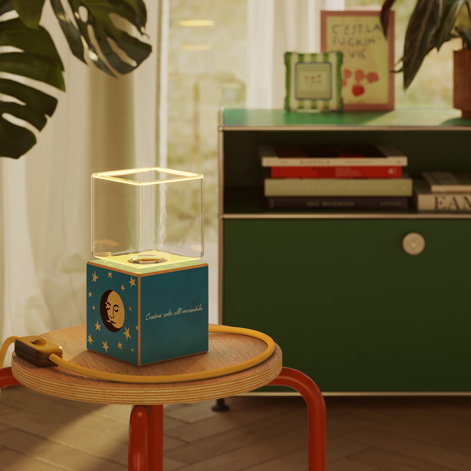 Lampada da tavolo Cubetto "La luna" con spina inglese e lampadina Ghost - Santomanifesto