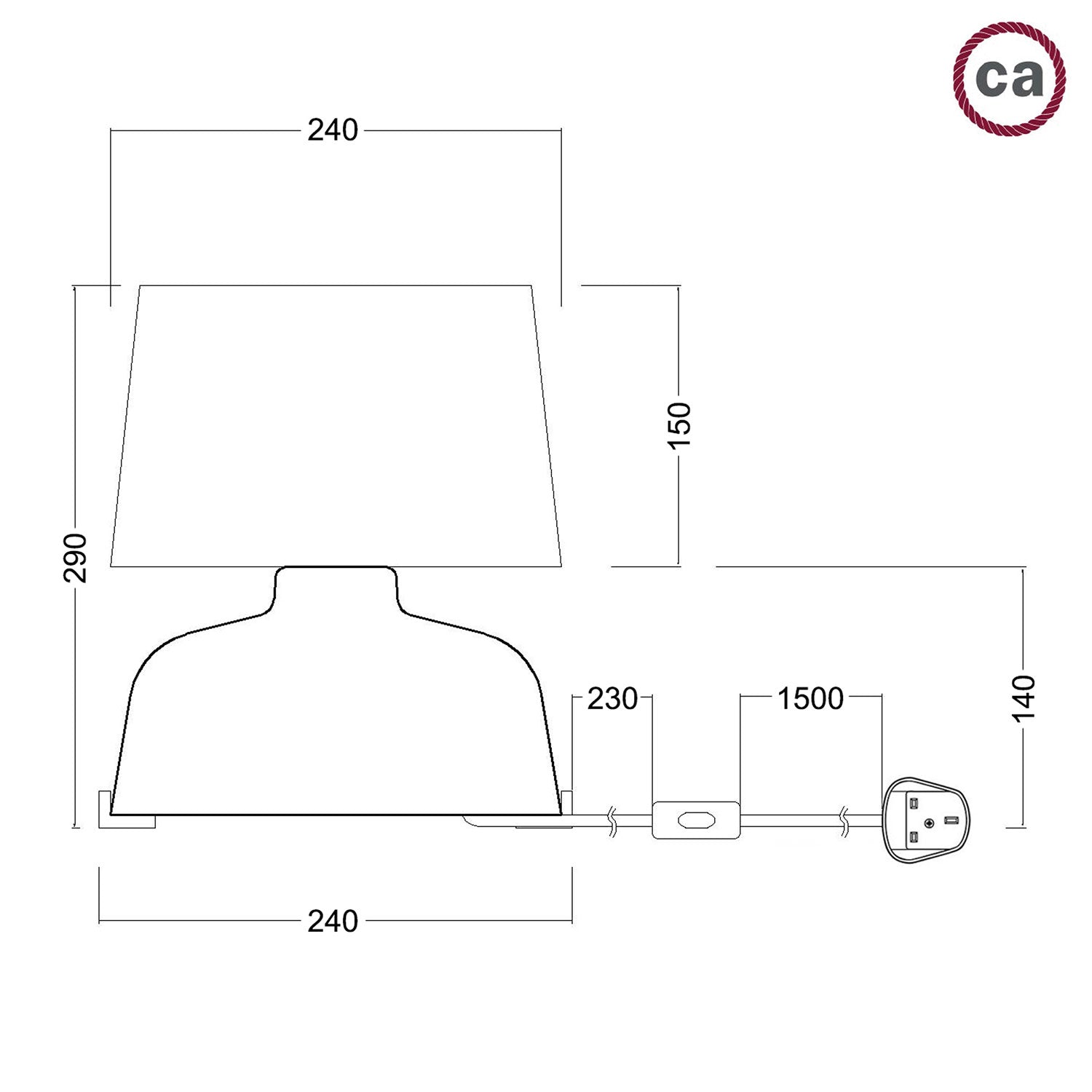 Lampada da tavolo in ceramica Coppa con paralume Athena e spina UK - Bianco