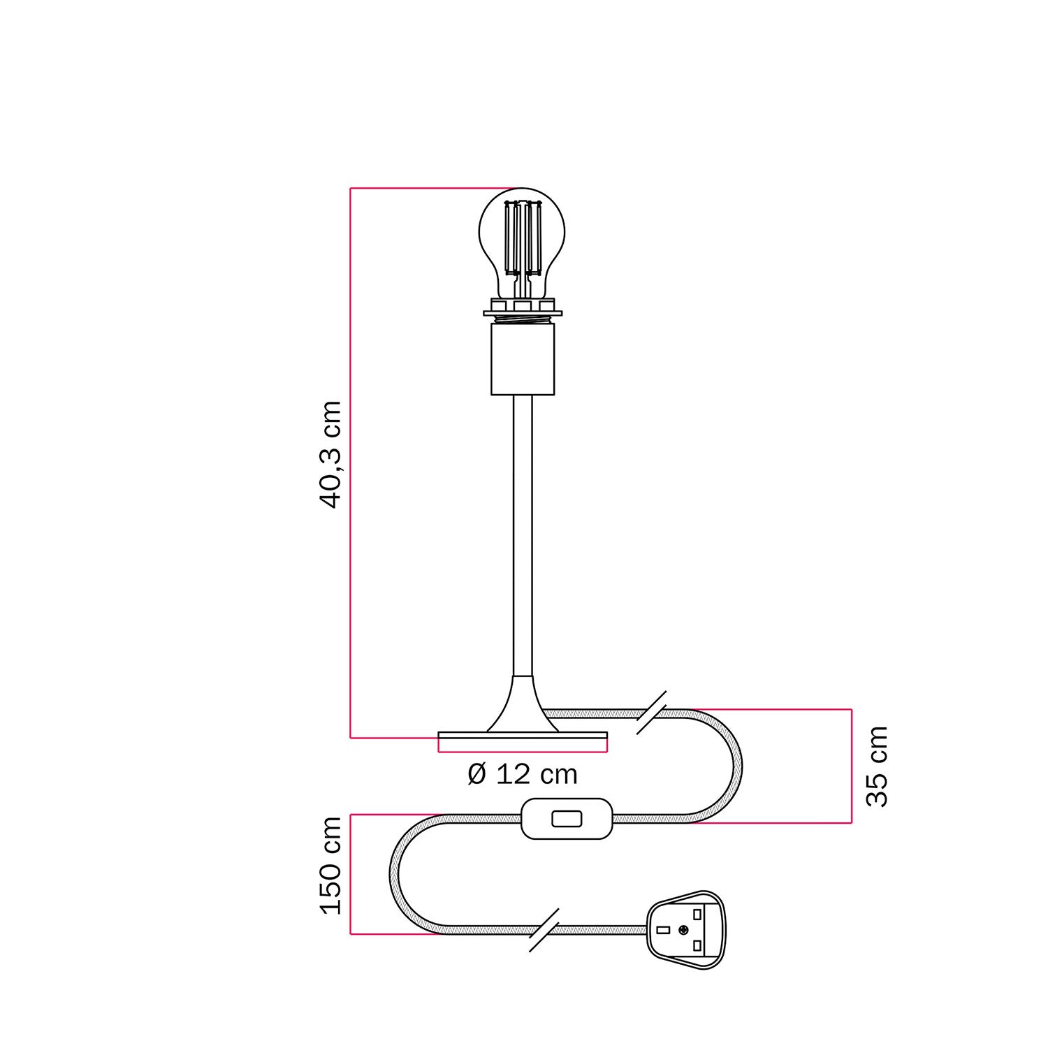 Lampada da tavolo MAG-Y con base metallica tonda, predisposizione per paralume e spina UK - Nero