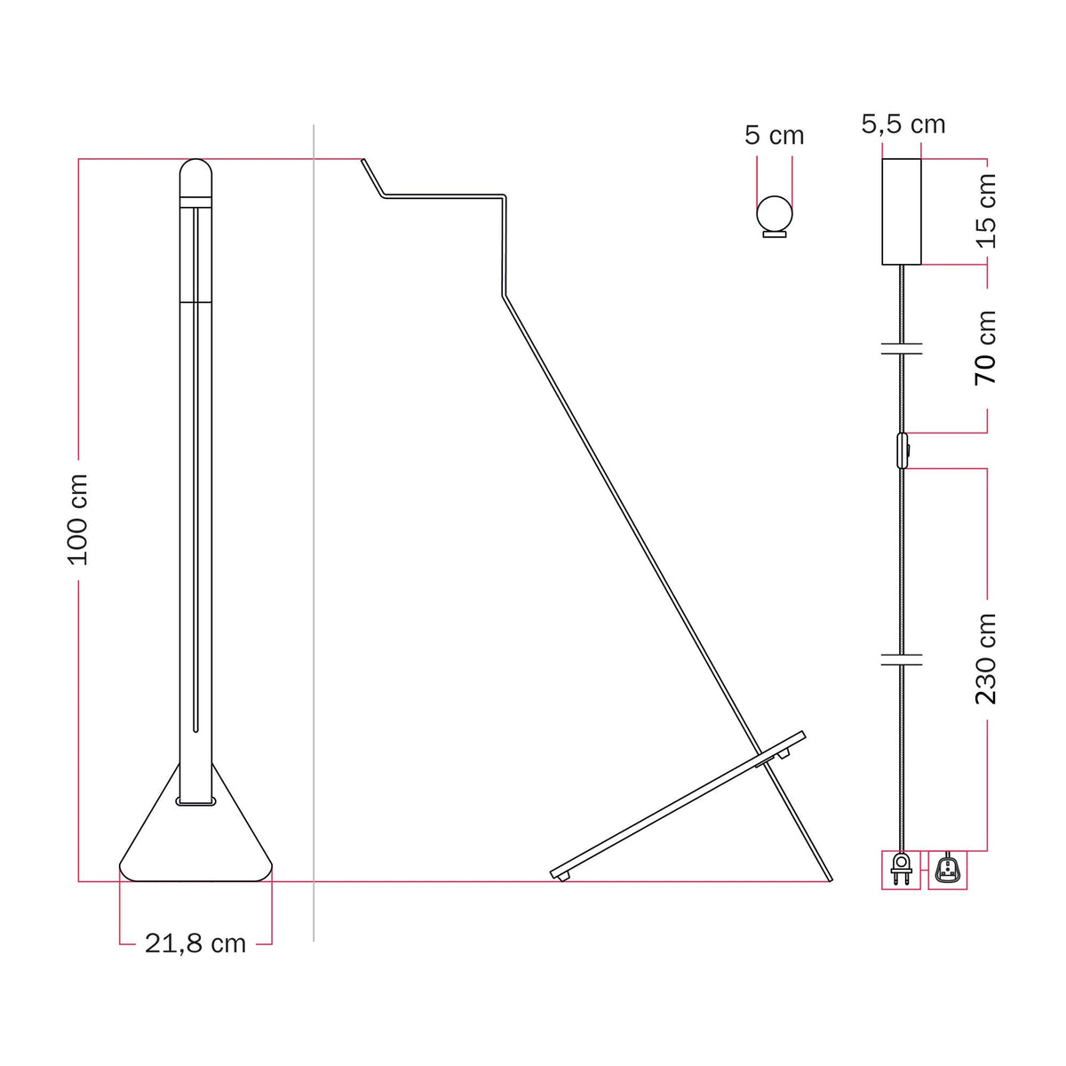 Lampada da terra inclinabile con faretto magnetico orientabile - Mario Tubo - Blu