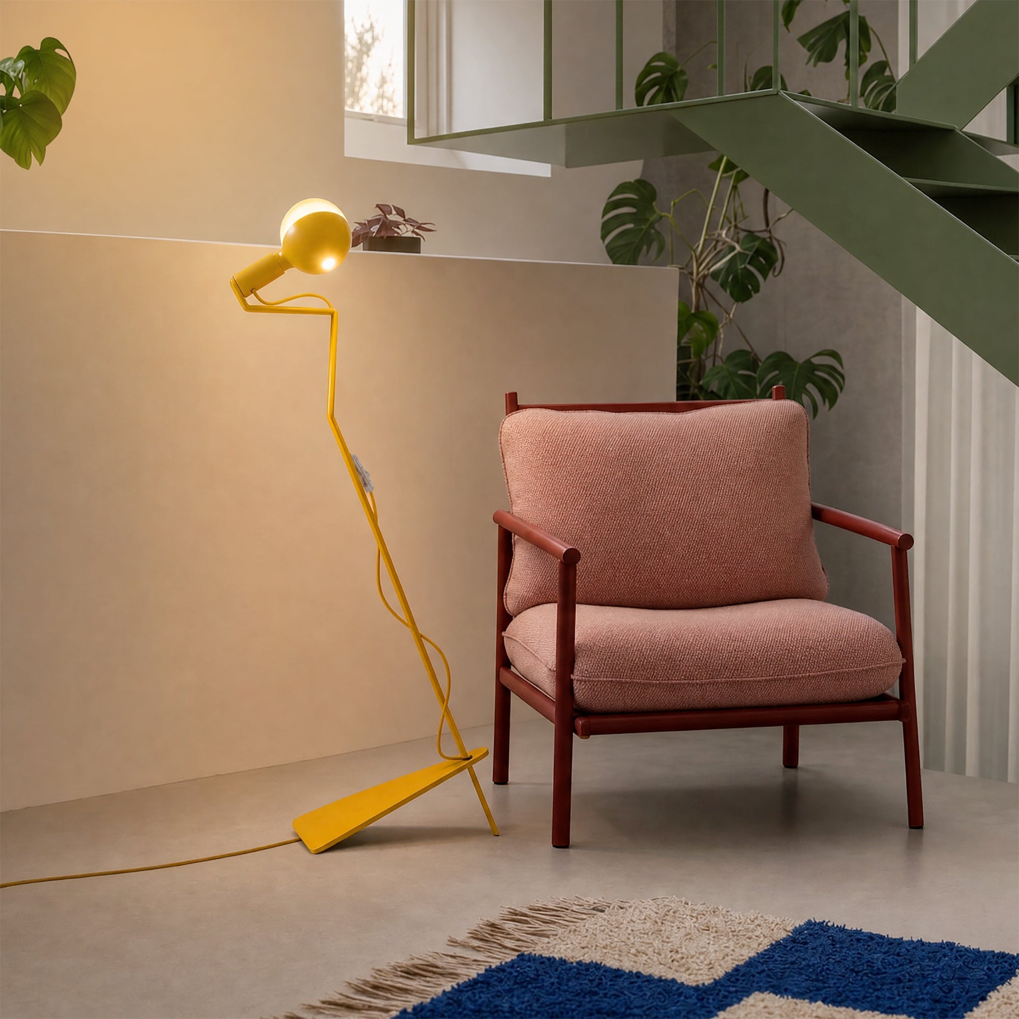 Lampada da terra inclinabile con lampadina LED G125 verniciata - Mario Talia - Giallo - Creative Cables