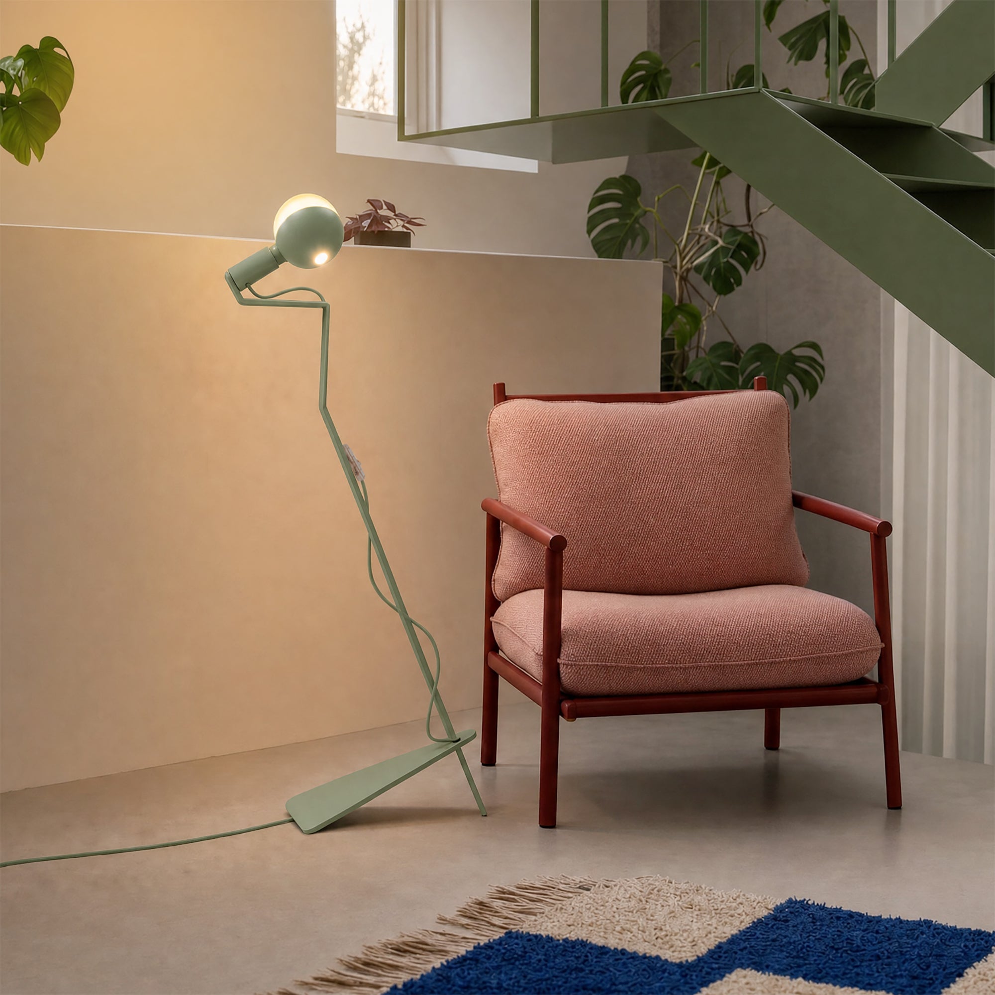 Lampada da terra inclinabile con lampadina LED G125 verniciata - Mario Talia - Verde - Creative Cables