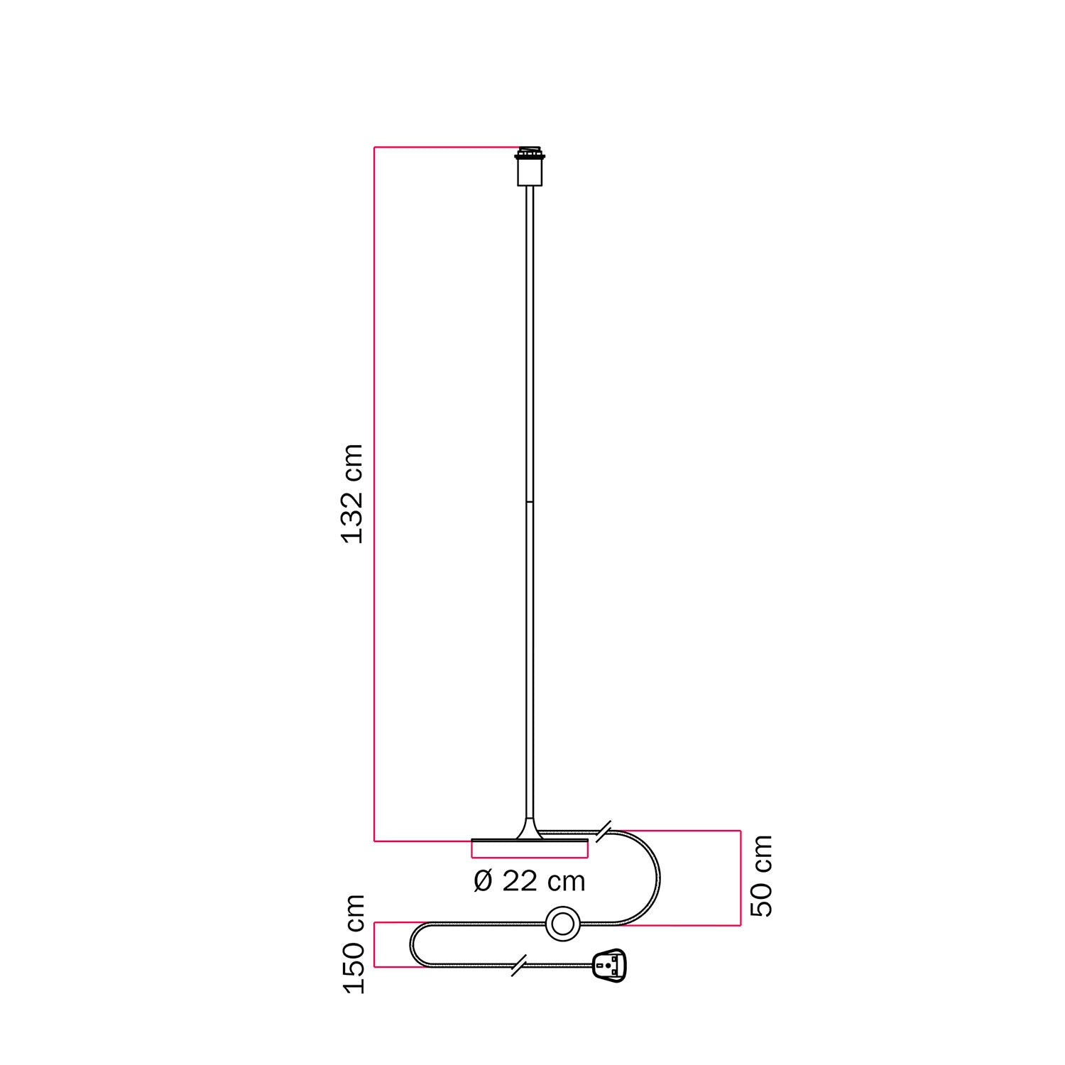 Lampada da terra MAG-Y con base metallica tonda con predisposizione per paralume e spina UK - Bianco opaco