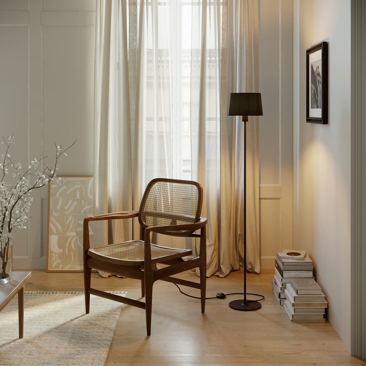 Lampada da terra MAG-Y con base metallica tonda, paralume Athena e spina UK - Nero