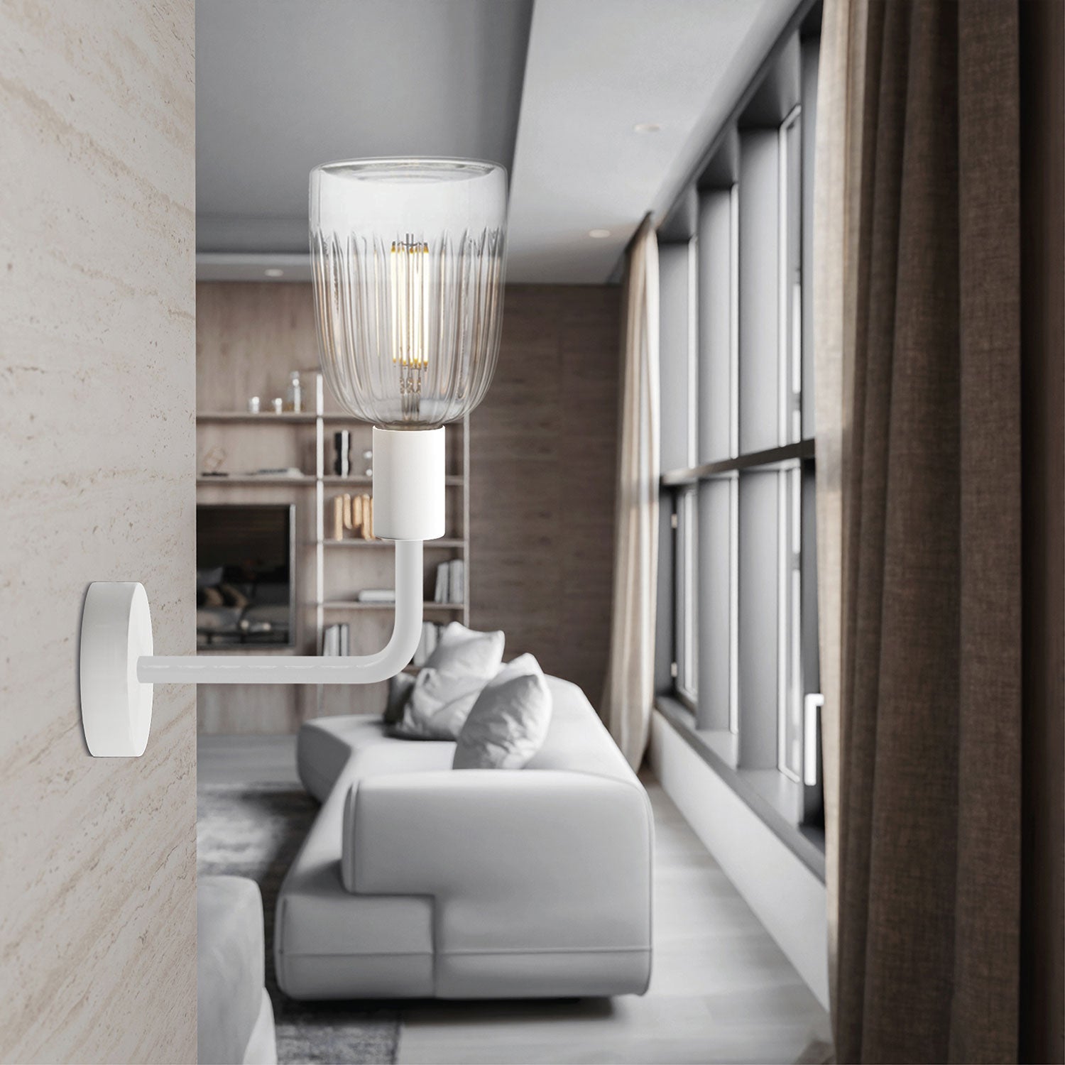 Lampada Fermaluce Elle in metallo con lampadina Crystal - Bianco opaco