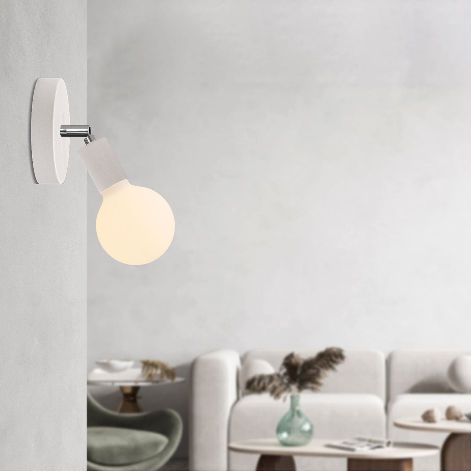 Lampada Fermaluce Snodo in legno con lampadina Globo Porcellana - Bianco