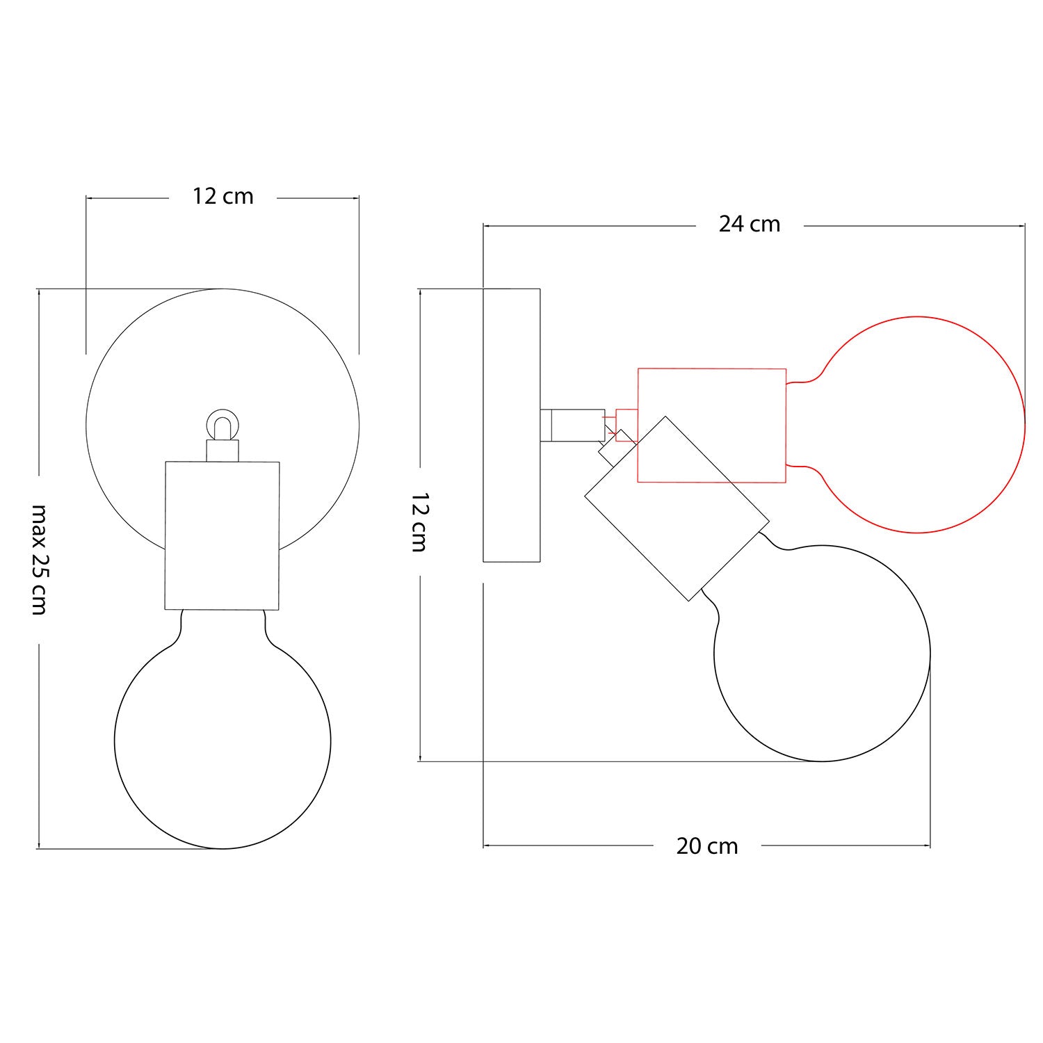 Lampada Fermaluce Snodo in legno con lampadina Globo Porcellana - Nero