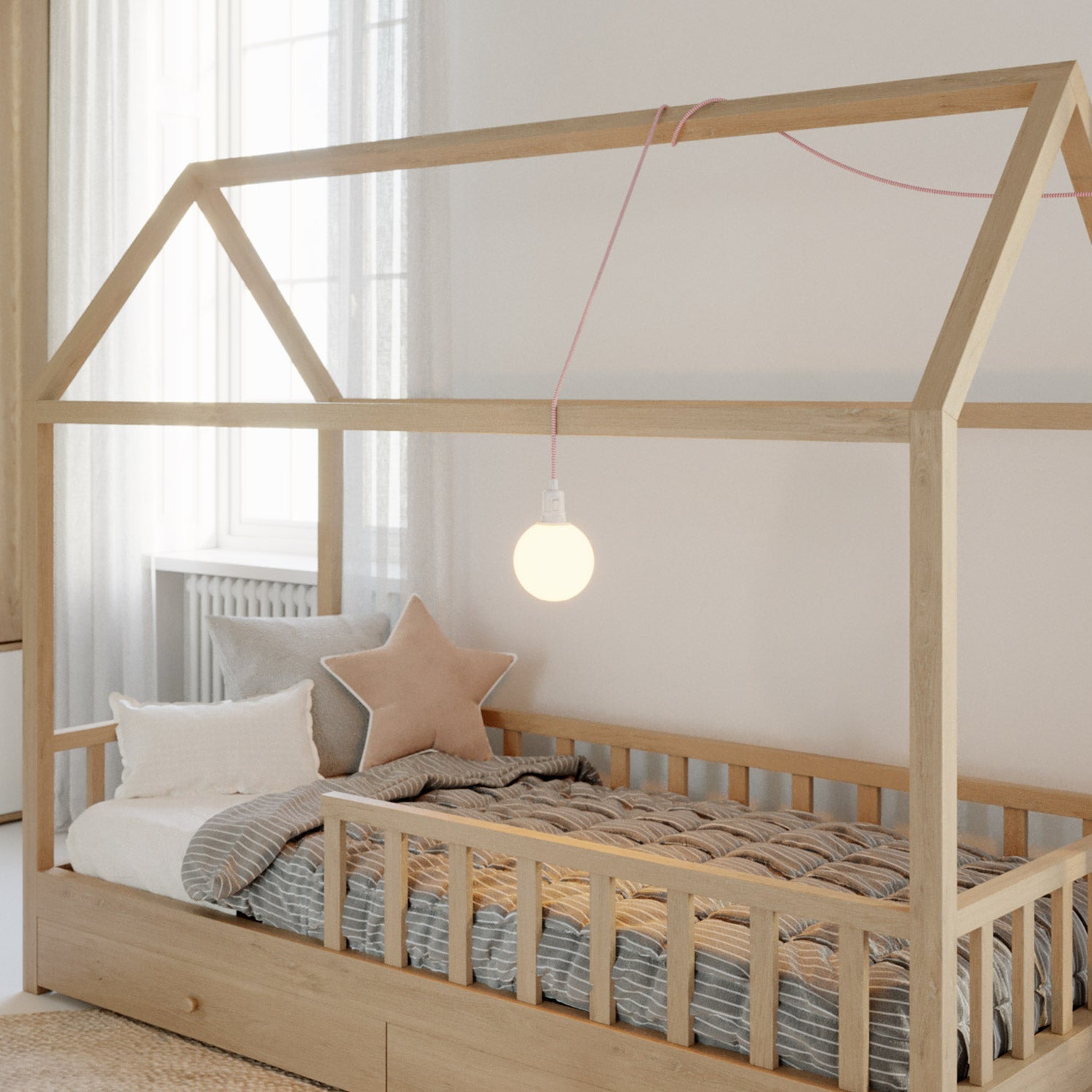 Lampada portatile Snake con interruttore sul portalampada, spina, paralume infrangibile Unbreak-a-Ball e cavo RZ08