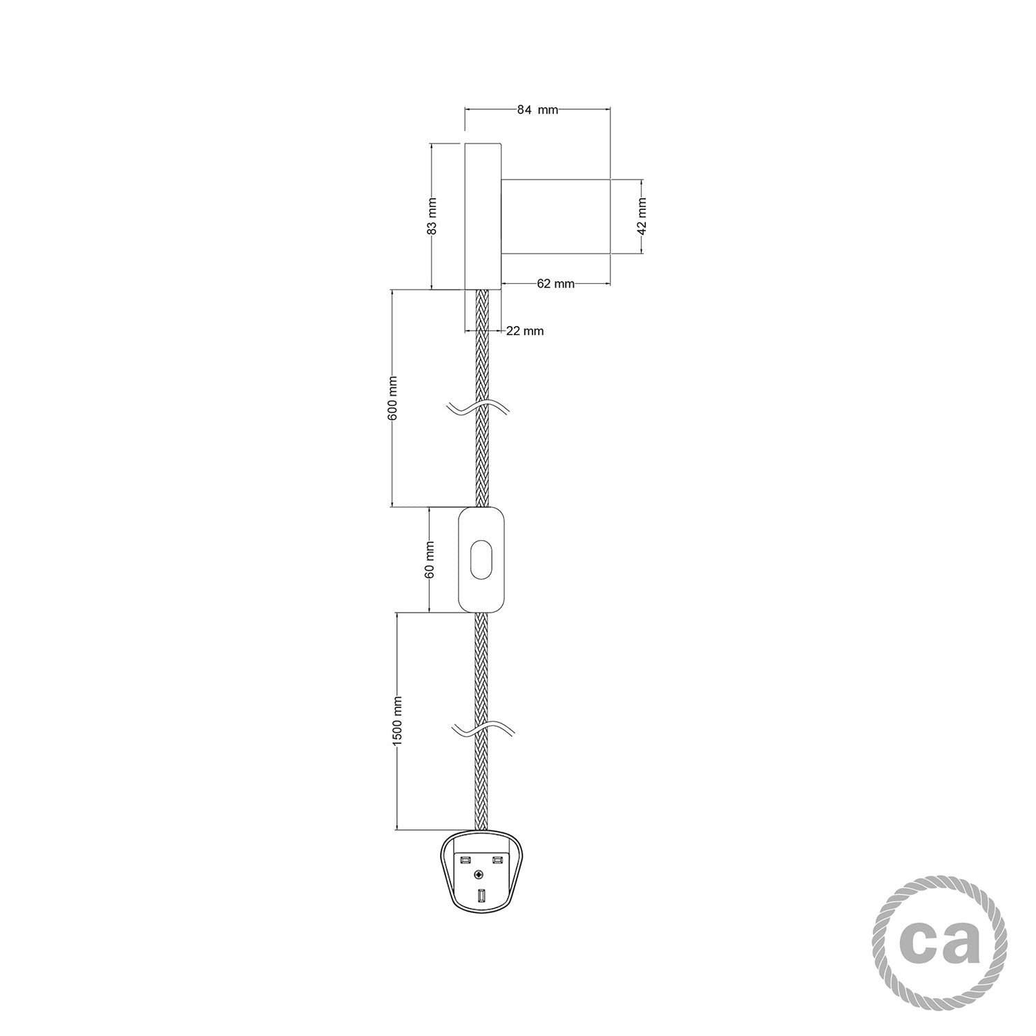 Lampada Spostaluce in metallo e spina UK - Rame satinato
