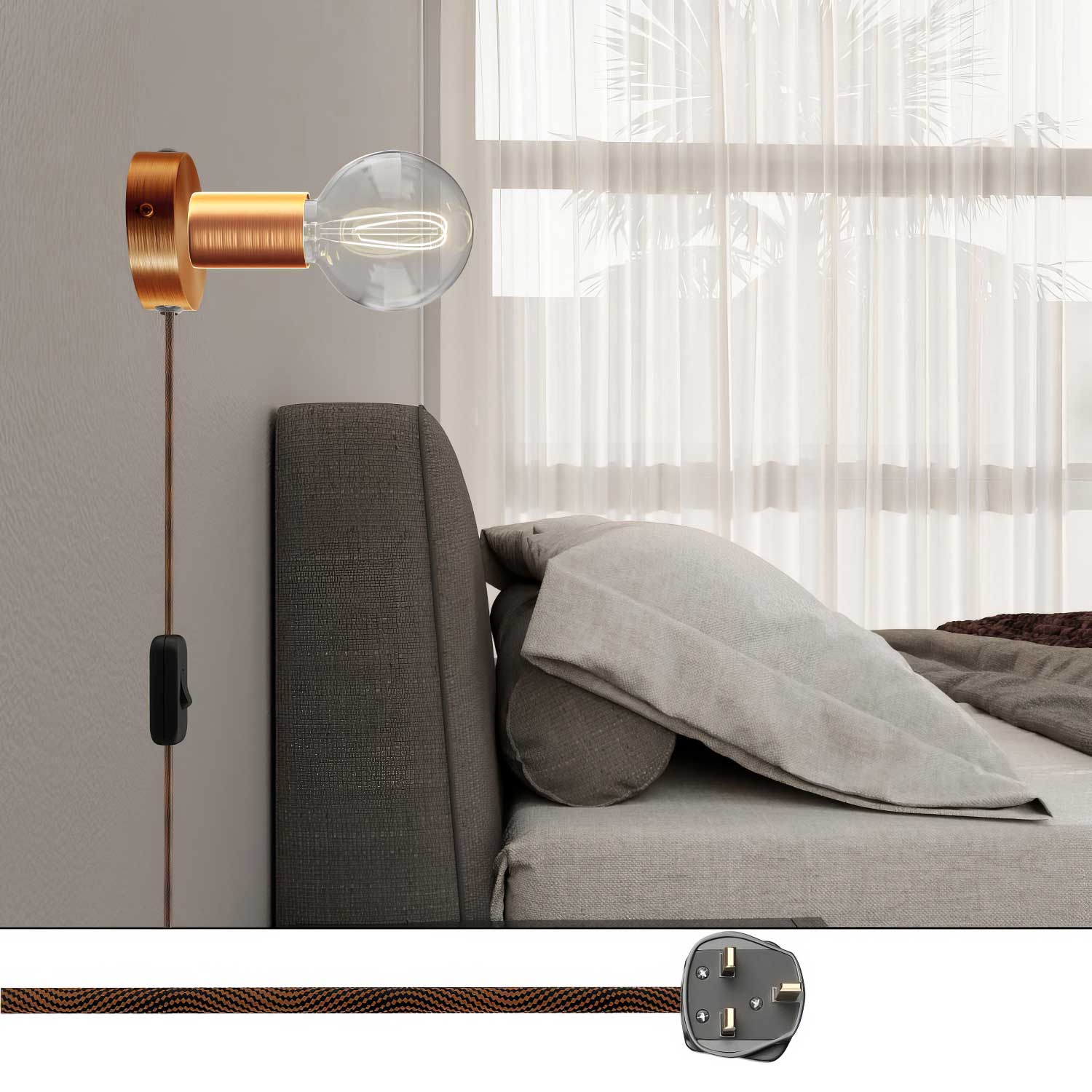 Lampada Spostaluce in metallo e spina UK - Rame satinato