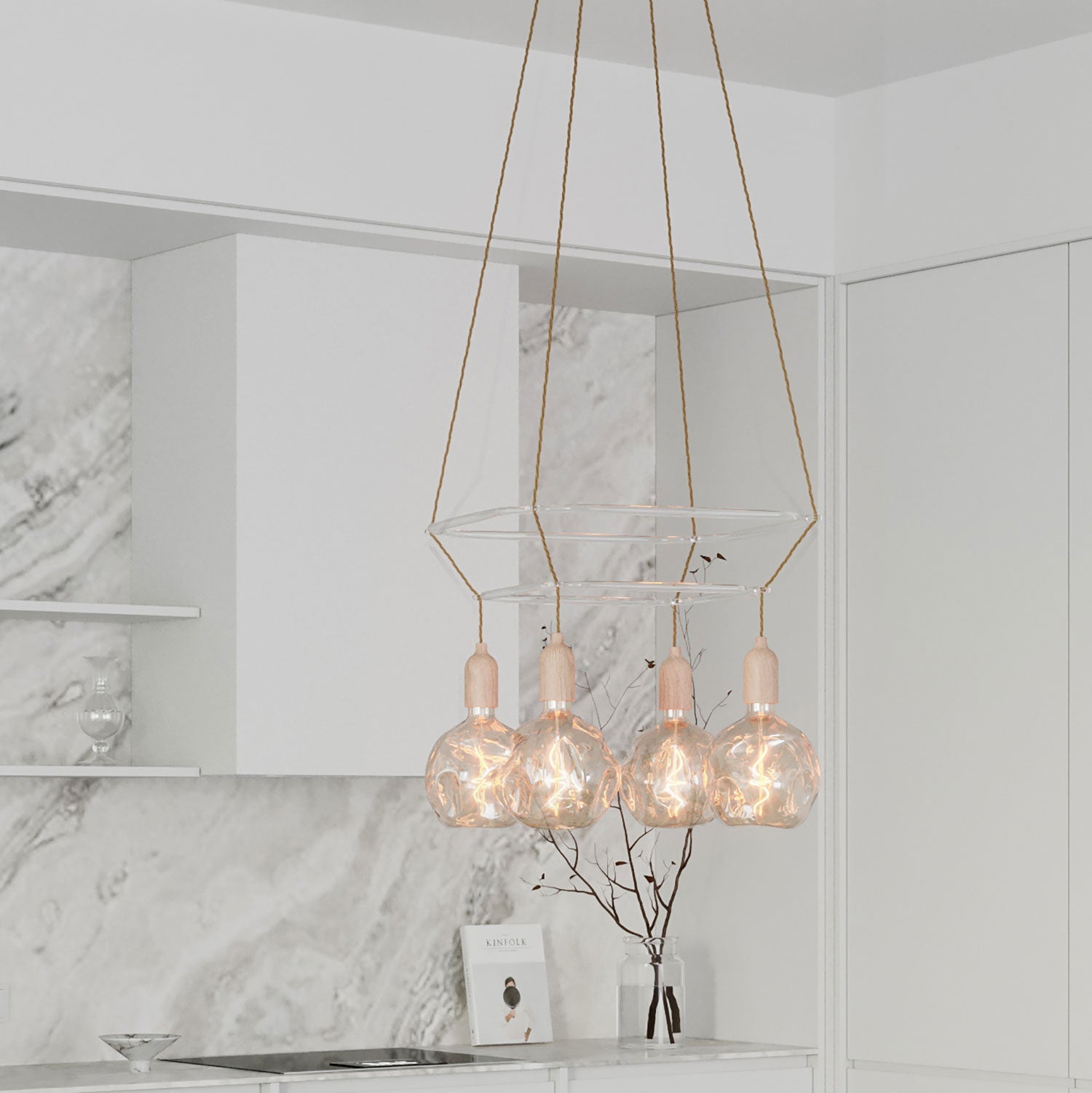 Lampadario 2 Cage a 4 cadute Globo Bumped - Neutro